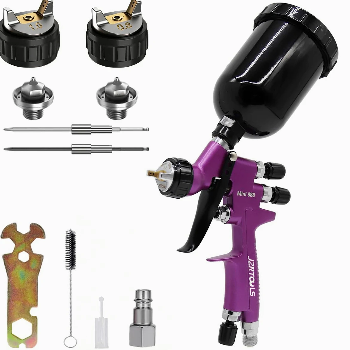 HVLP Mini pistolet natryskowy grawitacyjny pistolet natryskowy 250 cm³, profesjonalny pneumatyczny pistolet natryskowy, narzędzie do naprawy samochodu, zestaw do malowania, 3 dysze, 0,8 mm, 1,0 mm