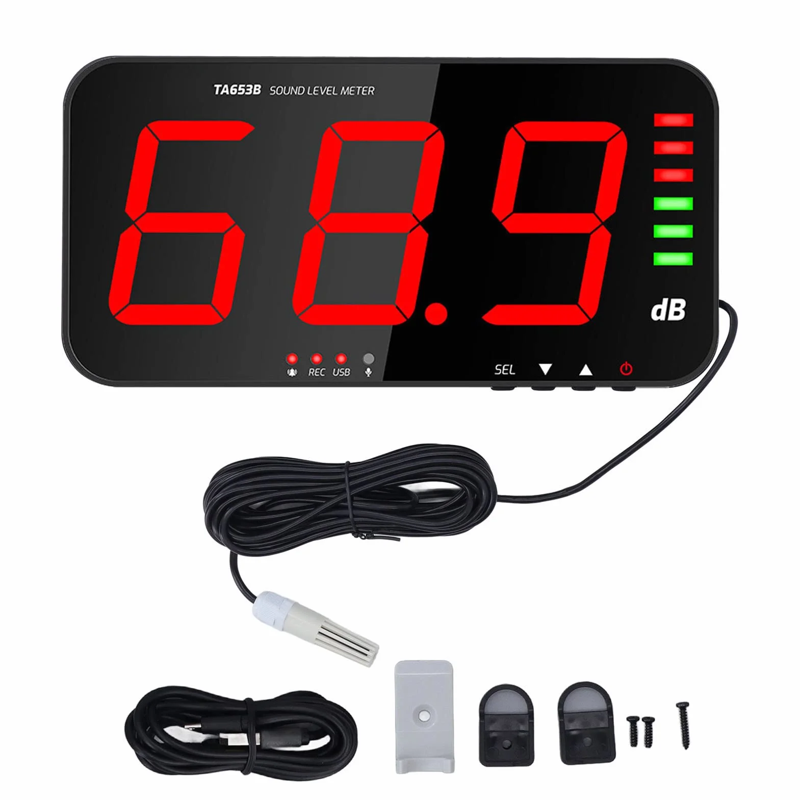 13-calowy Duży Ekran LED Cyfrowy Miernik Poziomu Dźwięku Wiszący na ścianie 30dB-130dB Miernik Decybeli DC5V 1A Micro USB Cyfrowy Czytnik Decybeli z Alarmem dla Classroom Studio