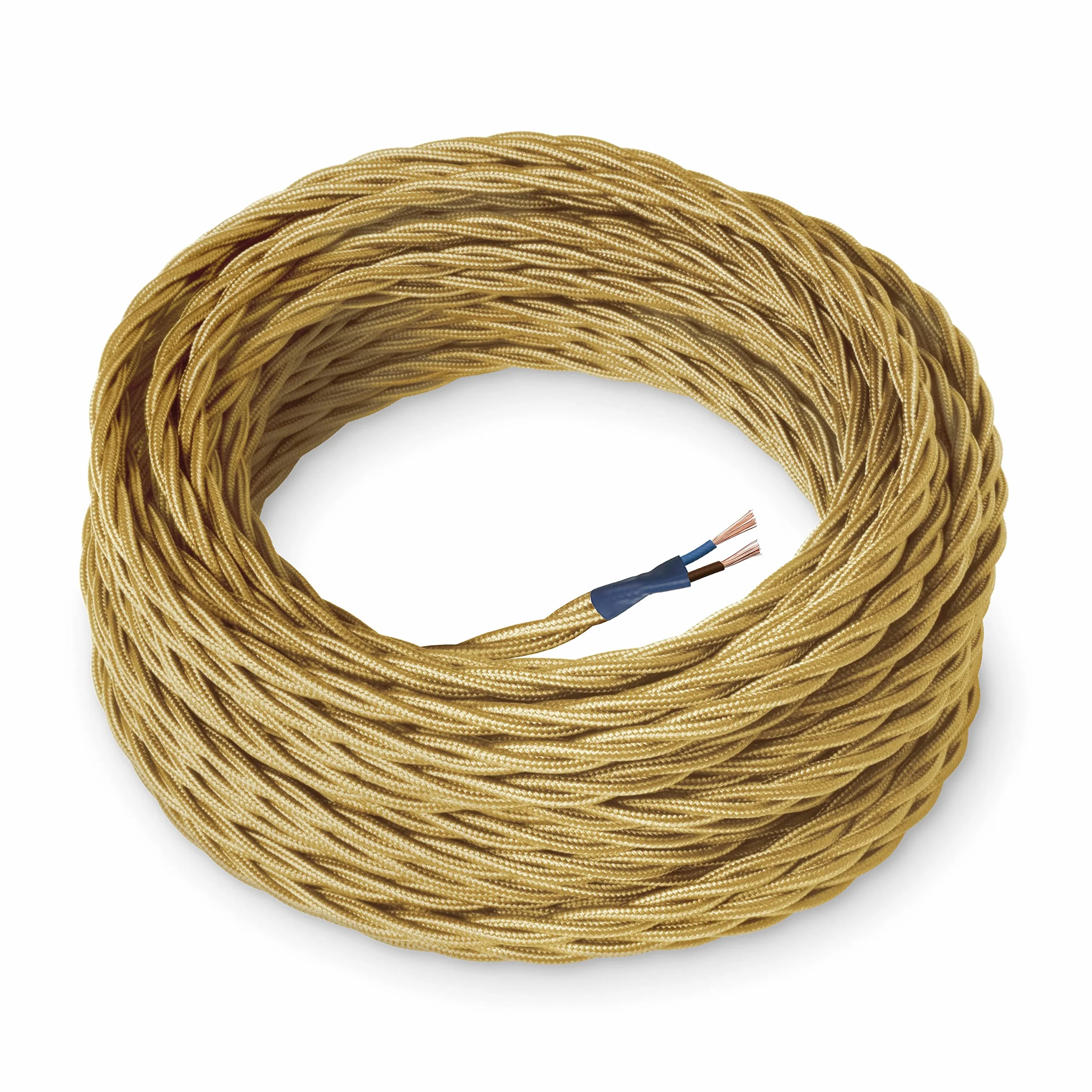 Amarcords - Kolorowy tekstylny kabel elektryczny Z?OTY, pleciony, jedwab, 30 metrów, z dwoma przewodami 2x0,75 - Pokryty kolorow? tkanin? vintage kabel do lamp, yrandoli, kinkietów i aba?urów
