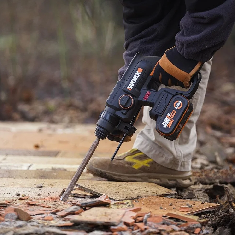 WORX NITRO WX381 akumulatorowa młotowiertarka – bezszczotkowy młotek pneumatyczny 20 V do wiercenia, młotowiertarki i dłutowania – energia udaru 2 dżula z akumulatorem i ładowarką