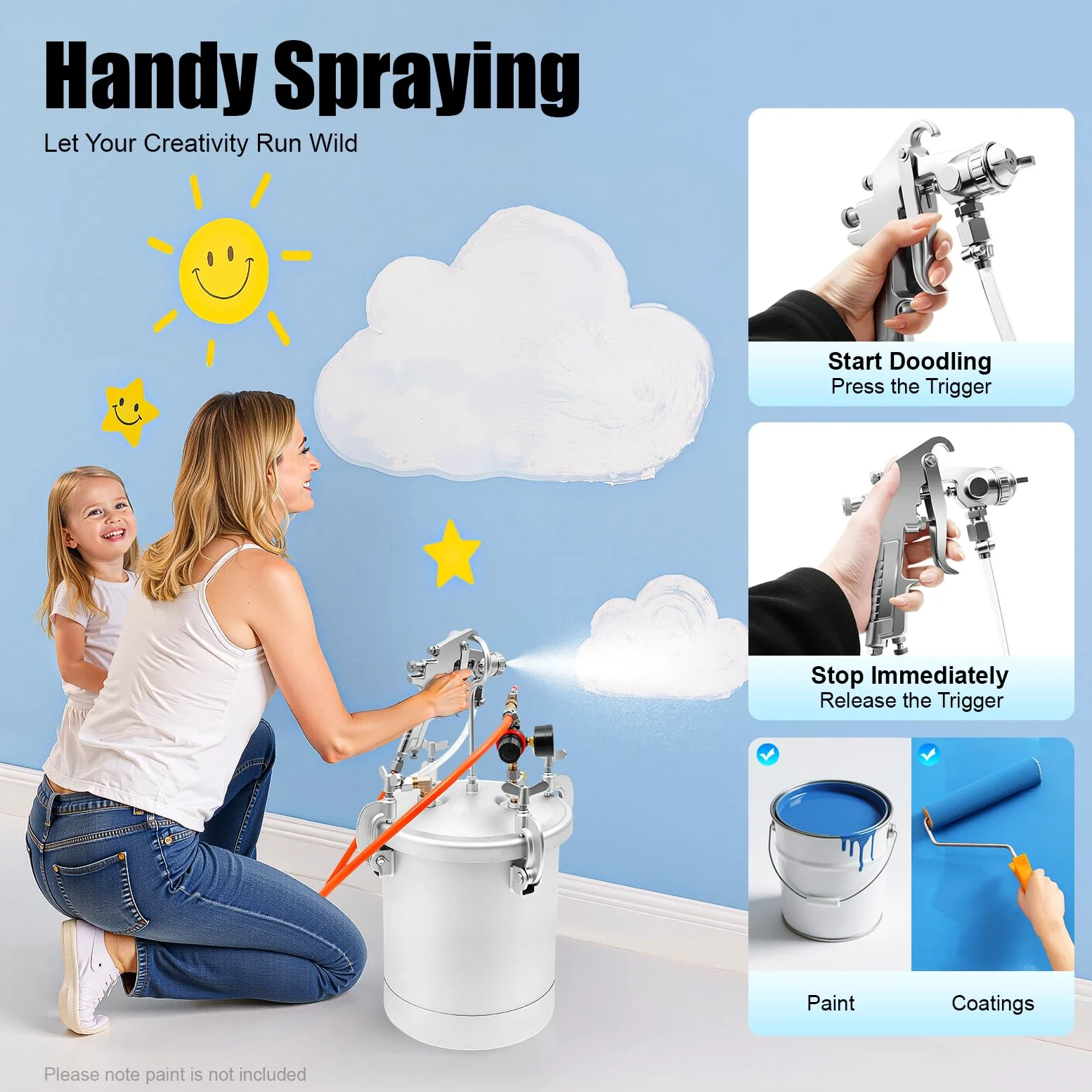 Zbiornik ciśnieniowy, pistolet natryskowy do farby, pistolet do lakierowania 10 l, 3 mm, pojemnik na farbę, system lakierowania, 50-80 psi, pistolet natryskowy z pistoletem natryskowym, wężami