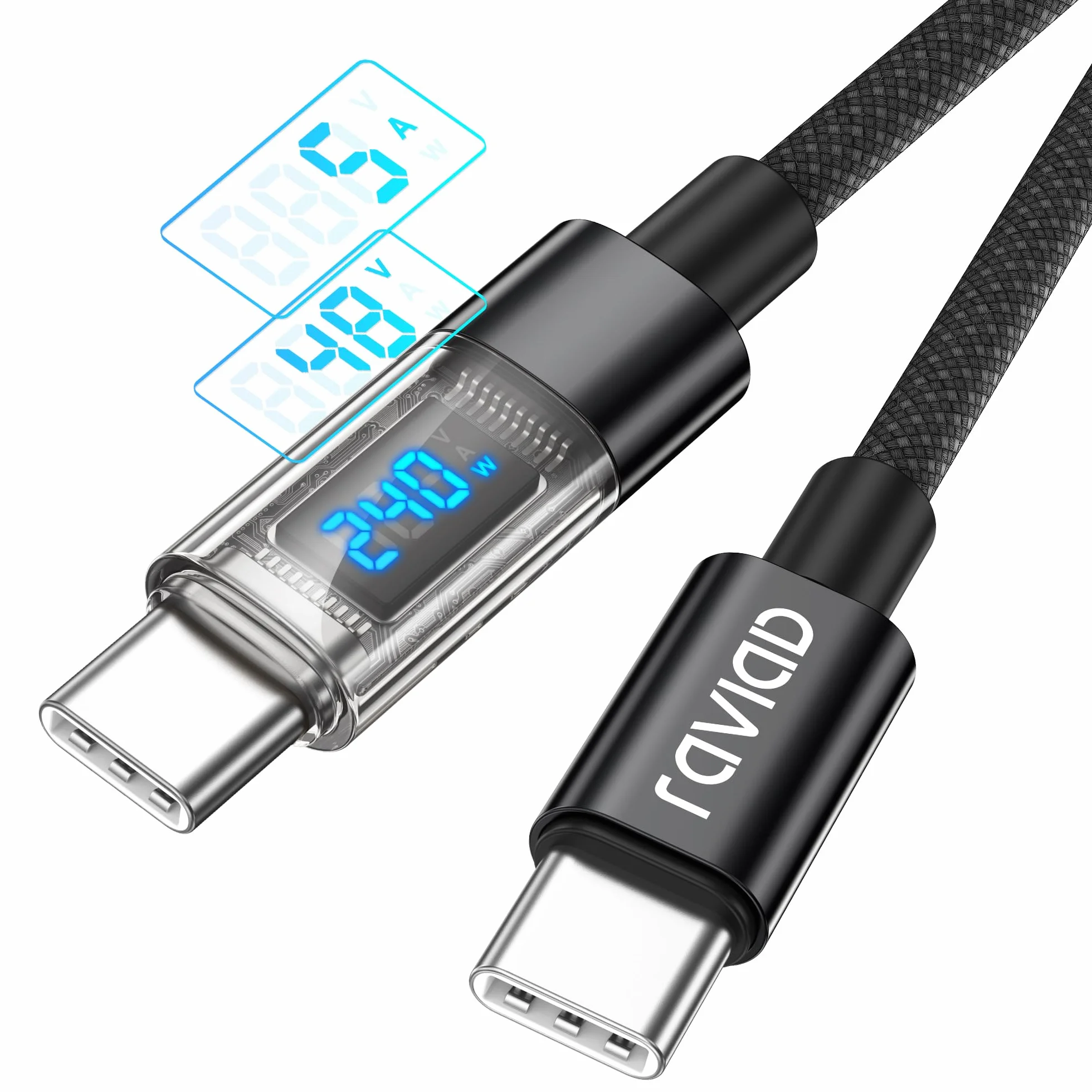 RAVIAD Kabel USB C 240W 2M PD3.1 Nylonowy Pleciony QC3.0 do iPhone 16 15 Pro Galaxy S25 S24 S23 S22 Pixel
