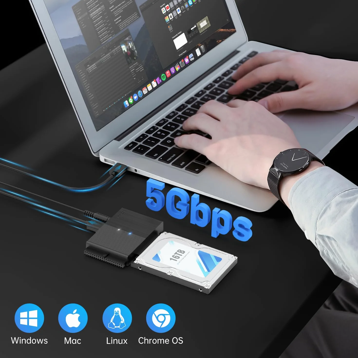 FIDECO USB 3.0 Dysk twardy Adapter dla 2,5 cala HDD/SSD, konwerter SATA i IDE z zasilaniem DC 12V 2A