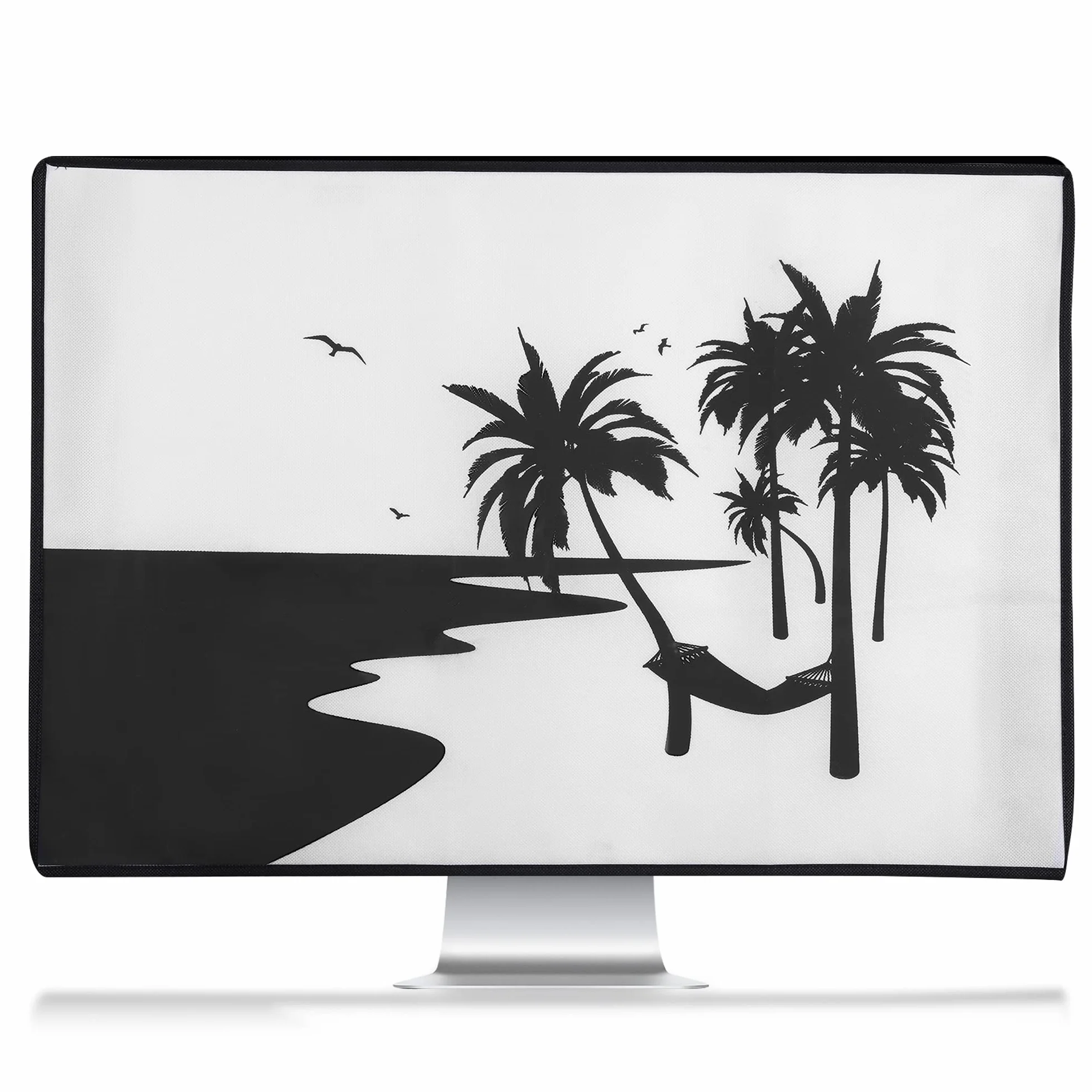 kwmobile Pokrowiec na monitor komputerowy, kompatybilny z monitorami 61.0-66.0 cm, relaks w hamaku, czarny/biały