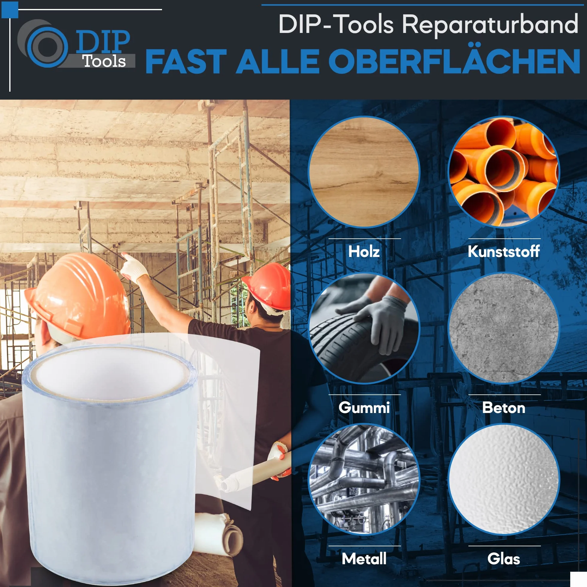 DIP Tools Innowacyjna wodoodporna taśma naprawcza do basenu, domu, rynny dachowej itp. (5 x 1,5 m przezroczysta)