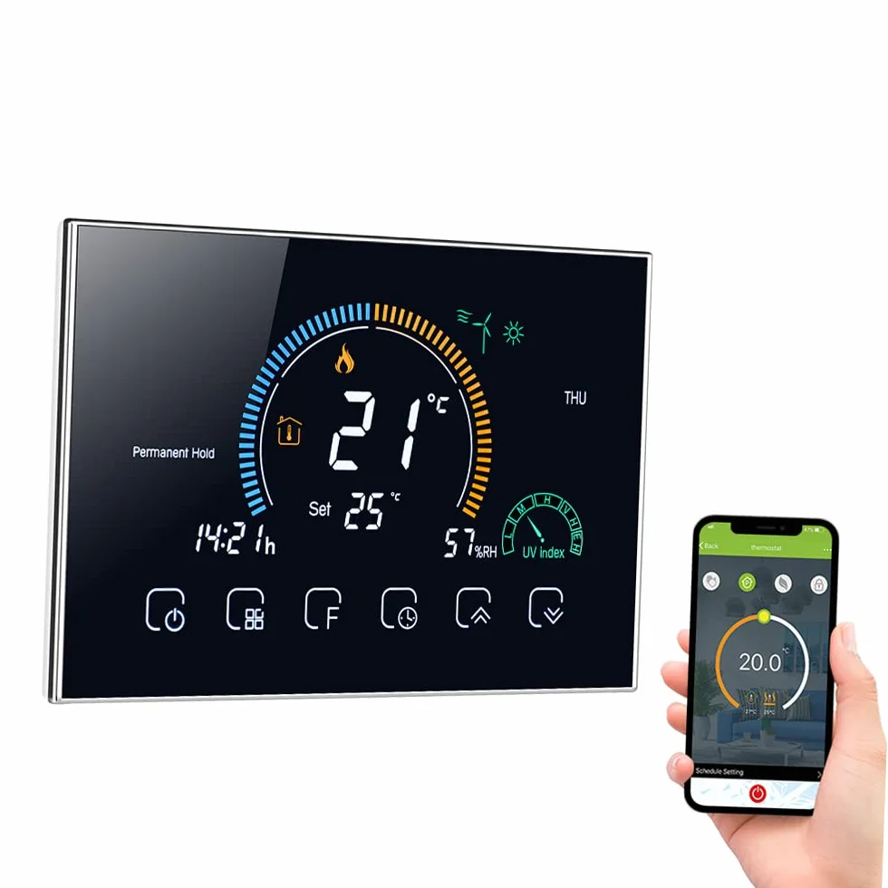 Aoresac Termostat kotła gazowego, inteligentne termostaty WiFi do domu, programowalny inteligentny termostat ze sterowaniem głosem, podświetlany wyświetlacz LCD (czarny)