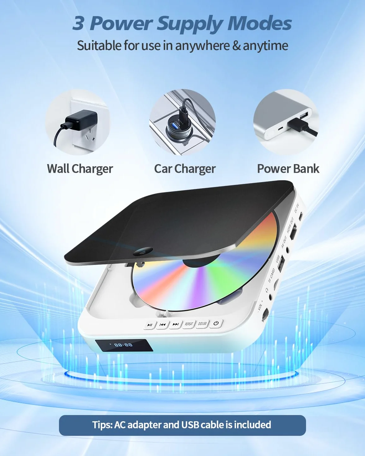 DESOBRY Mini odtwarzacz DVD 1080P HD, mały odtwarzacz DVD do telewizora, bez wszystkich regionów, kompaktowe, odtwarzanie w wielu formatach, wyjście HDMI i AV, wejście karty USB/TF, pilot zdalnego