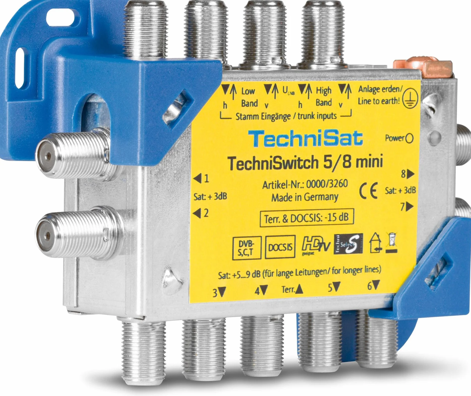TechniSat TECHNISWITCH 5/8 MINI Multiswitch Dystrybutor satelitarny do 8 uczestników zasięg 100 m DOCSIS
