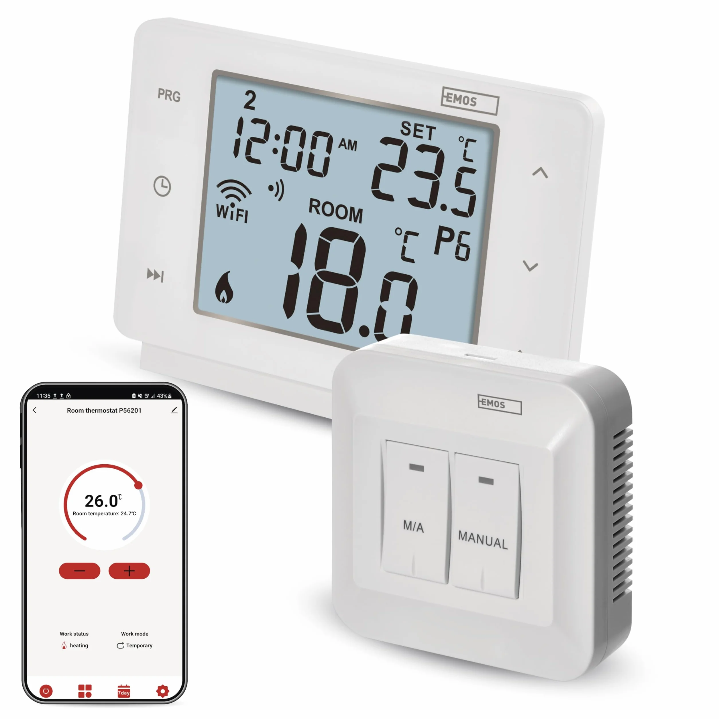 EMOS GoSmart termostat pokojowy Smart Home z aplikacją – WiFi – termostat IP do systemów ogrzewania i chłodzenia – energooszczędny – kompatybilny z Tuya, Google Assistant i Alexa – bezprzewodowy,