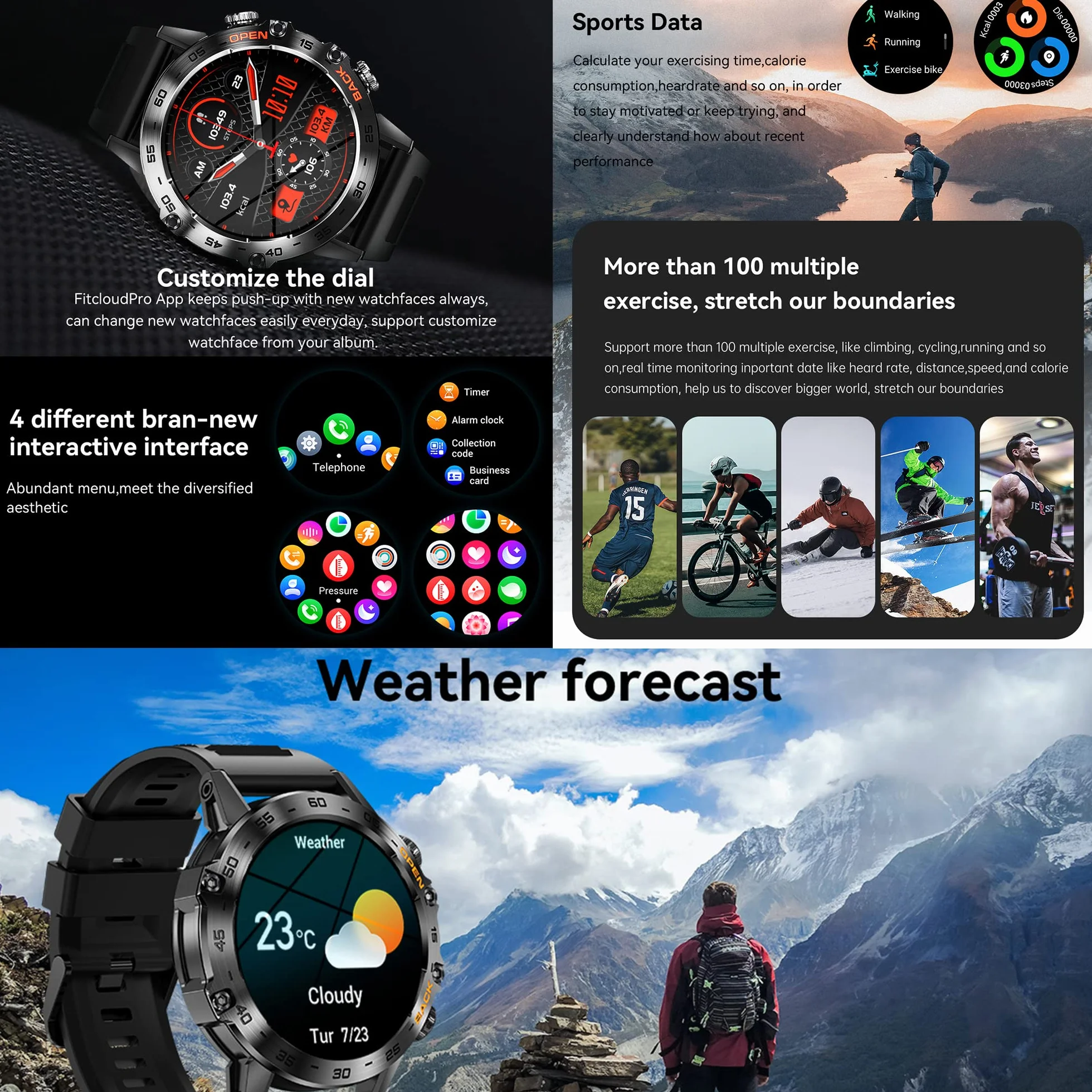 Smartwatch Męski z Bluetooth 1,39 Cala 123 Tryby Sportowe IP68 dla Android iOS (czarny)
