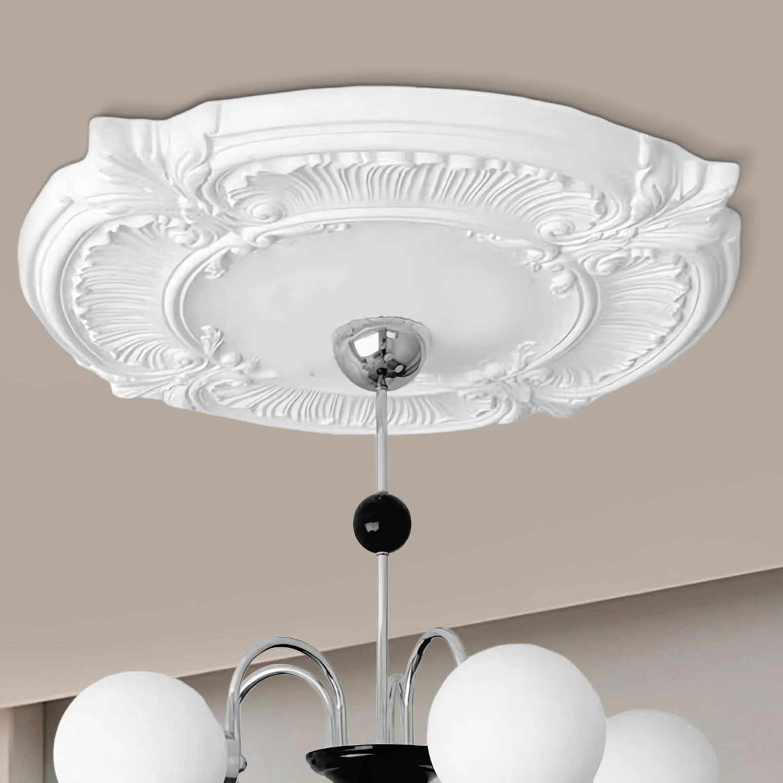 Rozeta sufitowa, biała, Ø 30,48 cm, poliuretan, element ozdobny, sztukateria, dekoracja ścienna, lampa do salonu, lampa z polistyrenu, okrągła, średnica wewnętrzna: 8,71 cm, 1 para medalionów