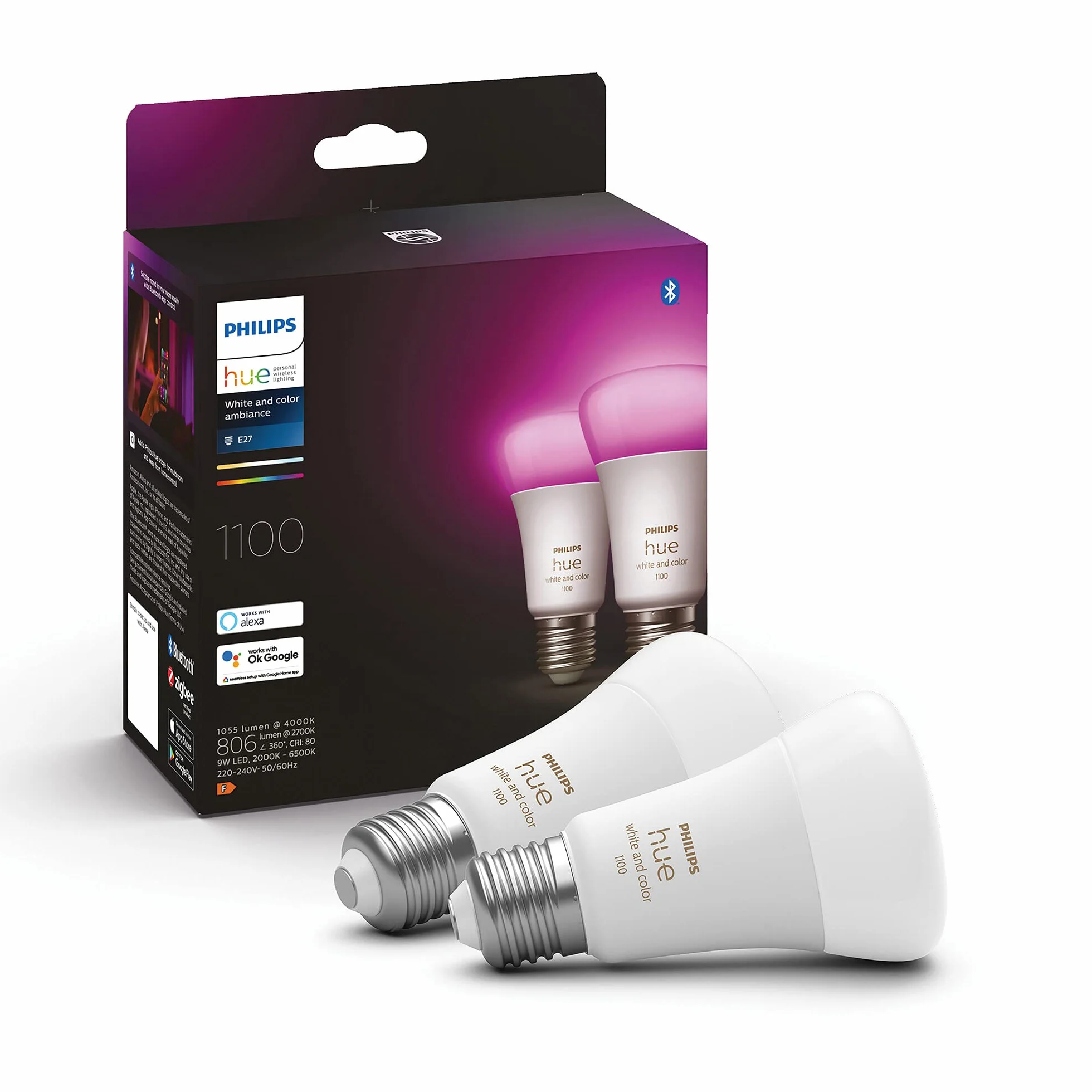 Philips Hue White and color ambiance Żarówka 2xE27 1100lm, 8W (75W), 16 mln kolorów, możliwość przyciemniania, inteligentne oświetlenie