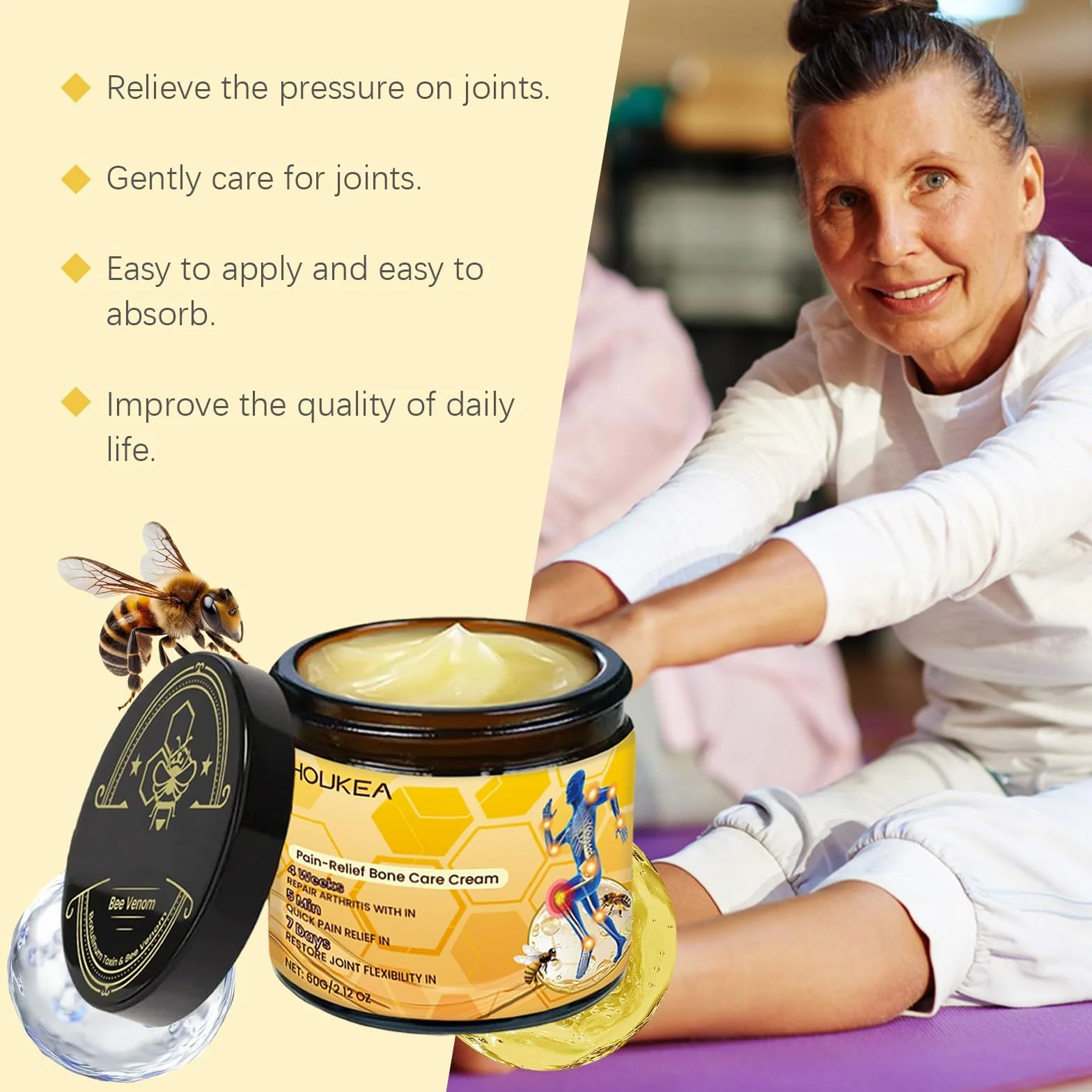Botulinum Toxin and Bee Venom, Pain-Relief Bone Healing Cream, Natural Joint Relief Gel, Effectively Relieves Back, Neck, Hands, and Knee Discomfort(2PCS)
