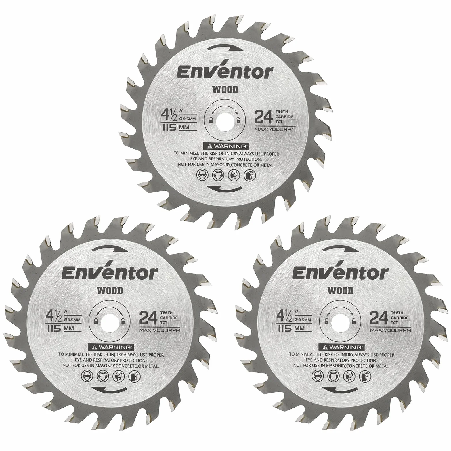 Enventor 3 szt. brzeszczoty TCT 24T do drewna, 115 mm x 9,5 mm, końcówka z węglika wolframu, mini piła tarczowa do cięcia drewna, kompatybilna z Enventor 76604L