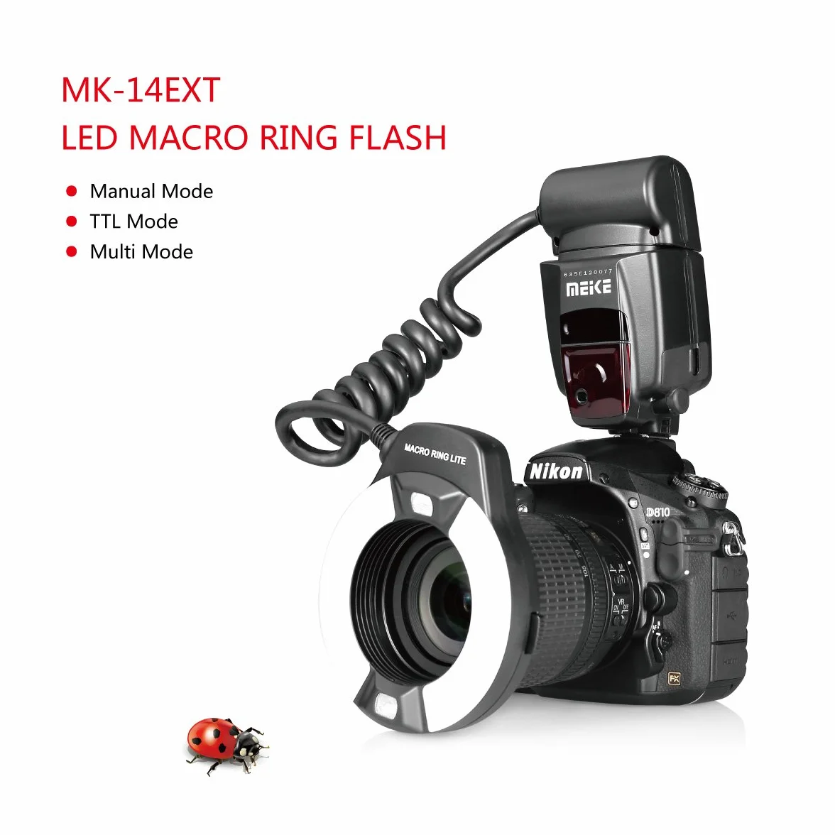 MEKE MK-14EXT-N I-TTL makro pierścień błyskowy kompatybilny Nikon D7100 D7000 D5200 D5100 D5000 D3500 D3200 D3100 D90 D300S D600