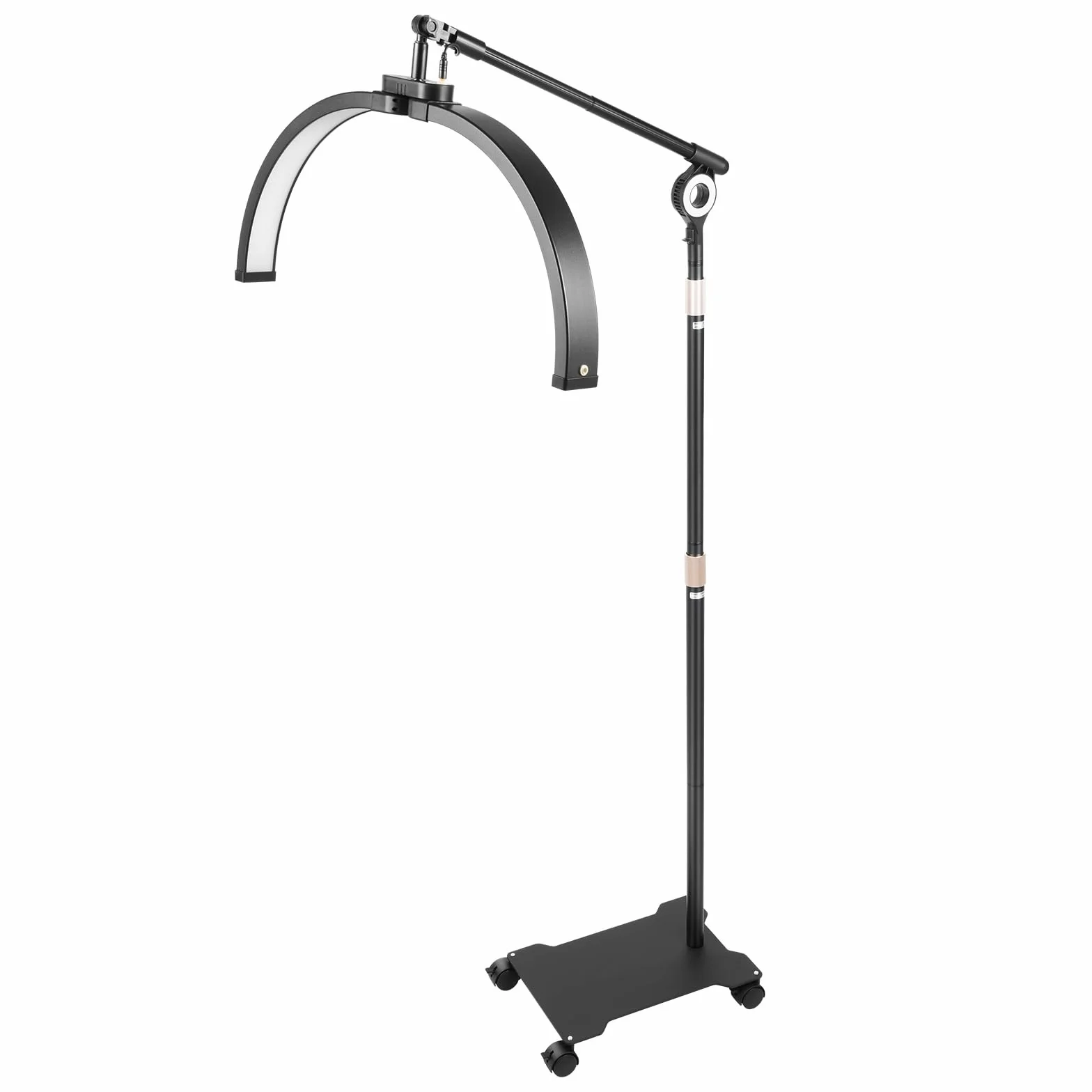Półksiężyc lampa stojąca do rzęs z uchwytem na telefon, składana, zwijana lampa z głowicą regulowana o 360°, przyciemniane światło LED do techniki rzęs, pielęgnacji skóry, tatuaży