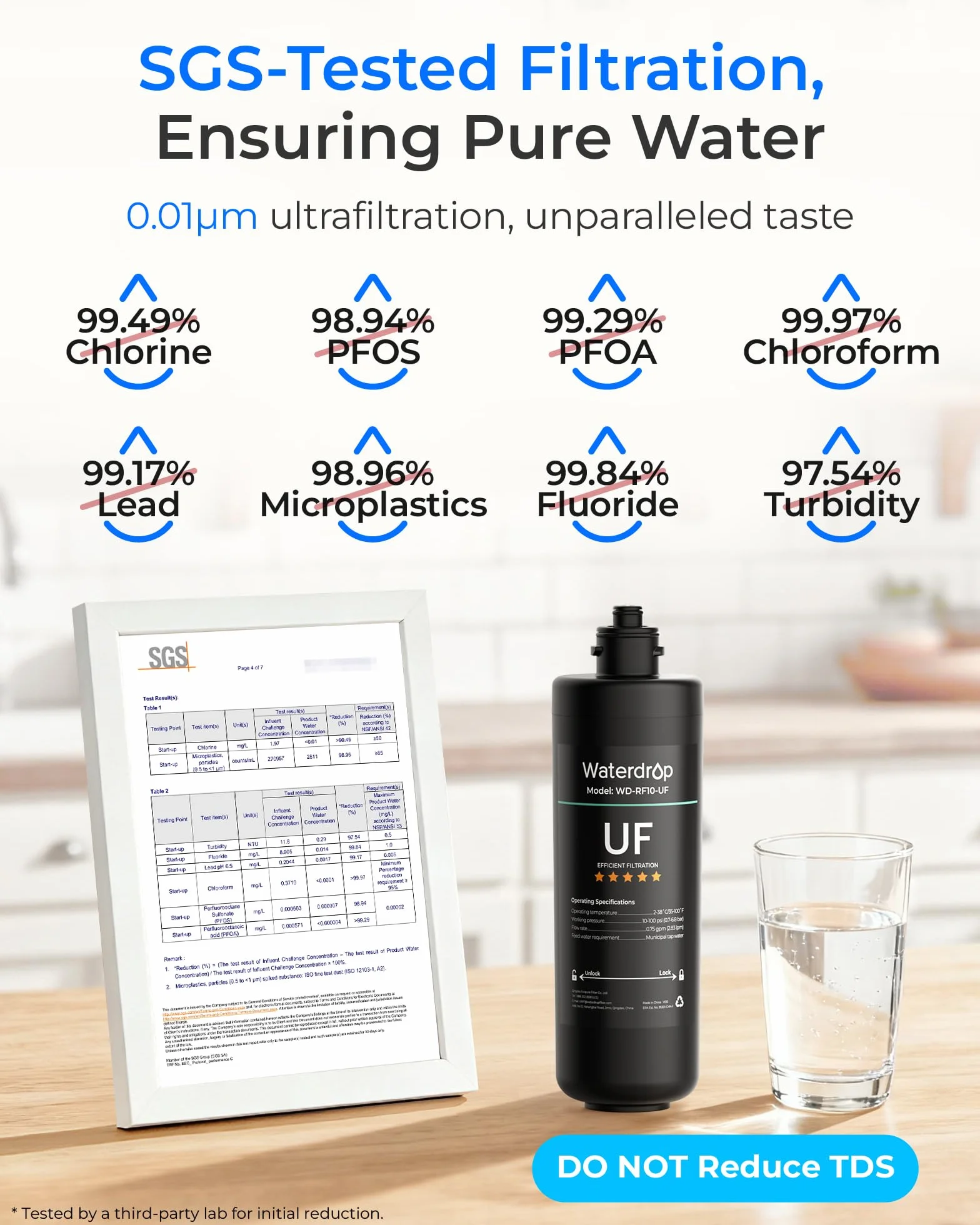 Waterdrop RF10-UF wymienna nasadka ochronna filtra 0,01 mikrona do filtra wody pod umywalkę 10UA/10UA-UF/10UB/10UB-UF, redukuje ołów, chlor, nieprzyjemny smak i zapachy