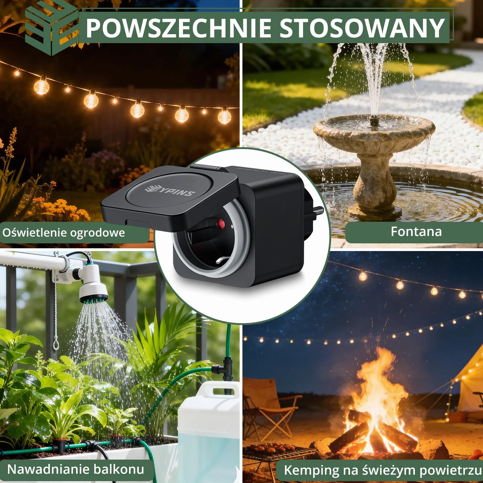 EYPINS Gniazdko WLAN do użytku na zewnątrz IP54, Inteligentne gniazdko zewnętrzne z pomiarem prądu, harmonogramem, ochroną przed przeciążeniem, Sterowanie głosem za pomocą Alexa i Google Home, Zdalne