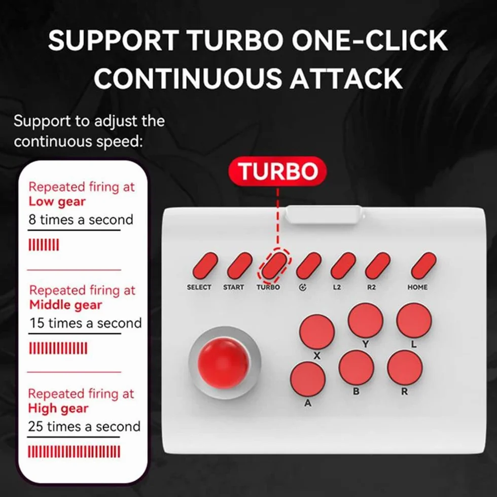 MayHei Arcade Fight Stick Joystick kontroler do PS4 PS3 PC Android iOS czarno-czerwony