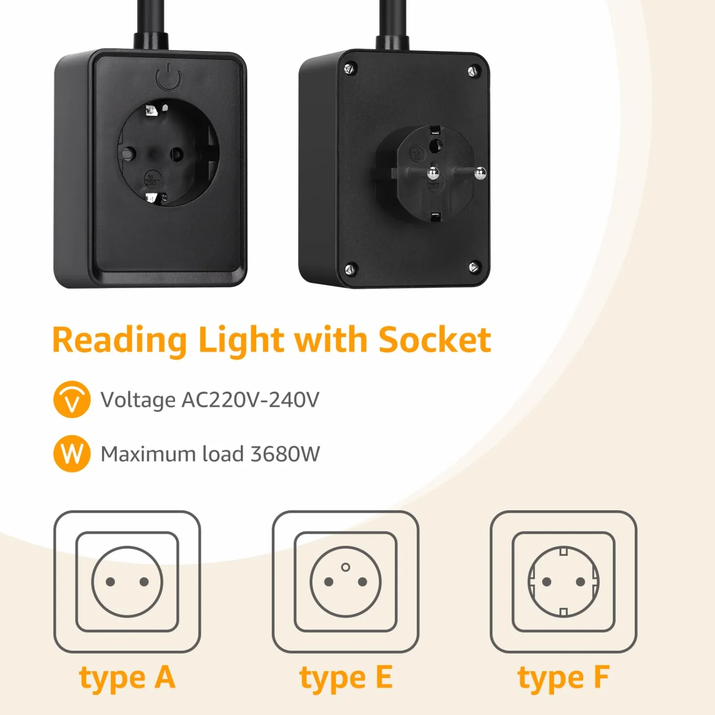 Aigostar Lampka do Czytania LED do Kontaktu - Kinkiet z Gniazdem Elektrycznym 230V, Porty USB A i Typu C, Sterowanie Dotykowe, 3 Barwy Światła, Elastyczne Ramię 360°, do Sypialni, Czarny