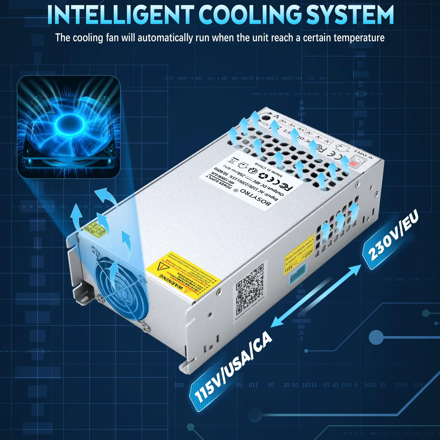 Ulepszony zasilacz impulsowy 48 V, 25 A, 1200 W, transformator LED 230 V na 48 V, DC 48 V, przetwornica napięcia, z kablem sieciowym i wyłącznikiem bezpieczeństwa, transformator do ogrzewania