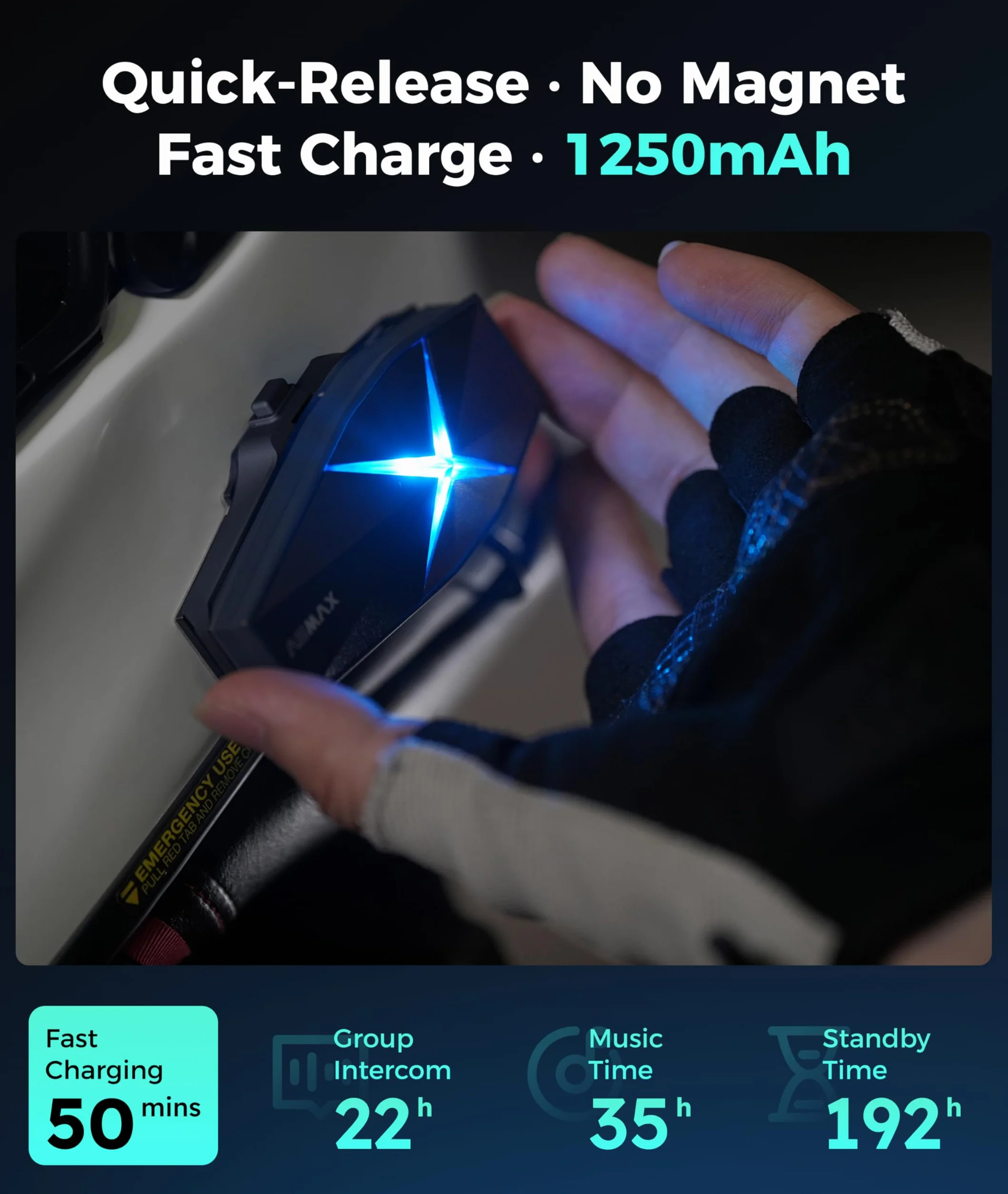 ASMAX F1s Motocyklowy zestaw słuchawkowy Bluetooth z inteligentnym sterowaniem głosowym, system komunikacji kaskowej siatkowej, podwójny chip, ENC