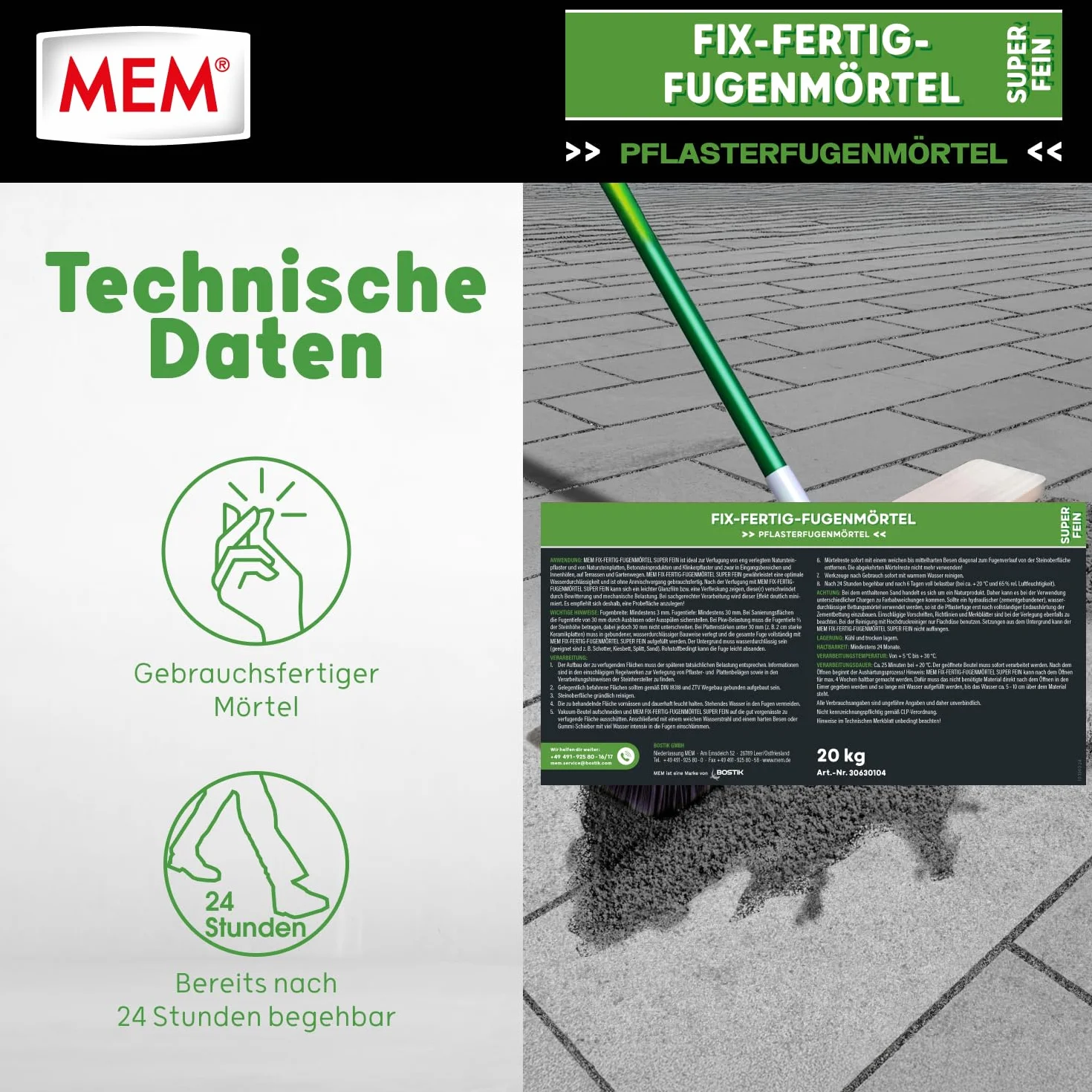 MEM Fix-Fertig, drobna zaprawa do fug – 20 kg – gotowa do użycia zaprawa do szczelnych fug od 3 mm – odporna na mróz i warunki atmosferyczne – do kamienia naturalnego, betonu, klinkieru i ceramiki