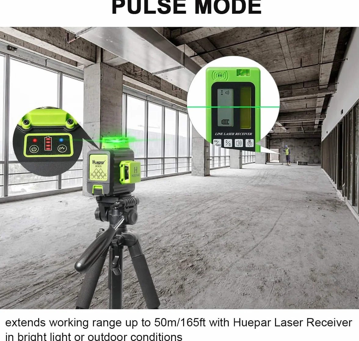 Poziomica laserowa zielona, ​​Huepar 3x360 z akumulatorem litowo-jonowym, samopoziomująca poziomica laserowa, z portem ładowania typu C i twardą walizką w zestawie - B03CG Pro