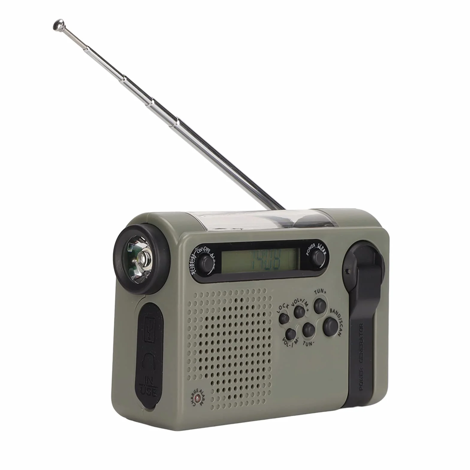 Radio Pełnozakresowe Słoneczne 0,7 W 3,0 V-4,2 V ABS SOS Alarm Turystyka Piesza Ciemnozielony