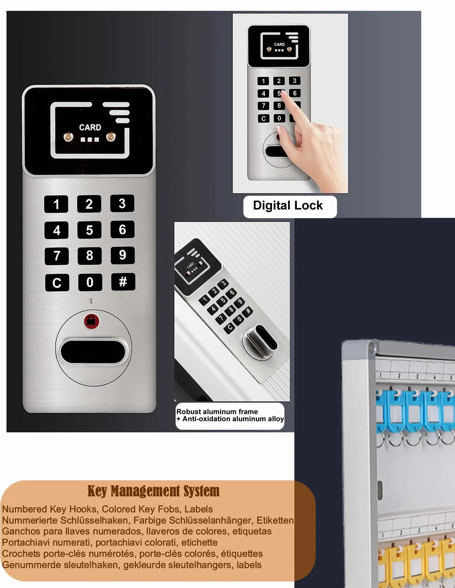 TUKA-i-AKUT TKD8651-48 Szafka na Klucze 48 Haczyków Zamek Elektroniczny Metalowa Skrzynka Montaż na Ścianie