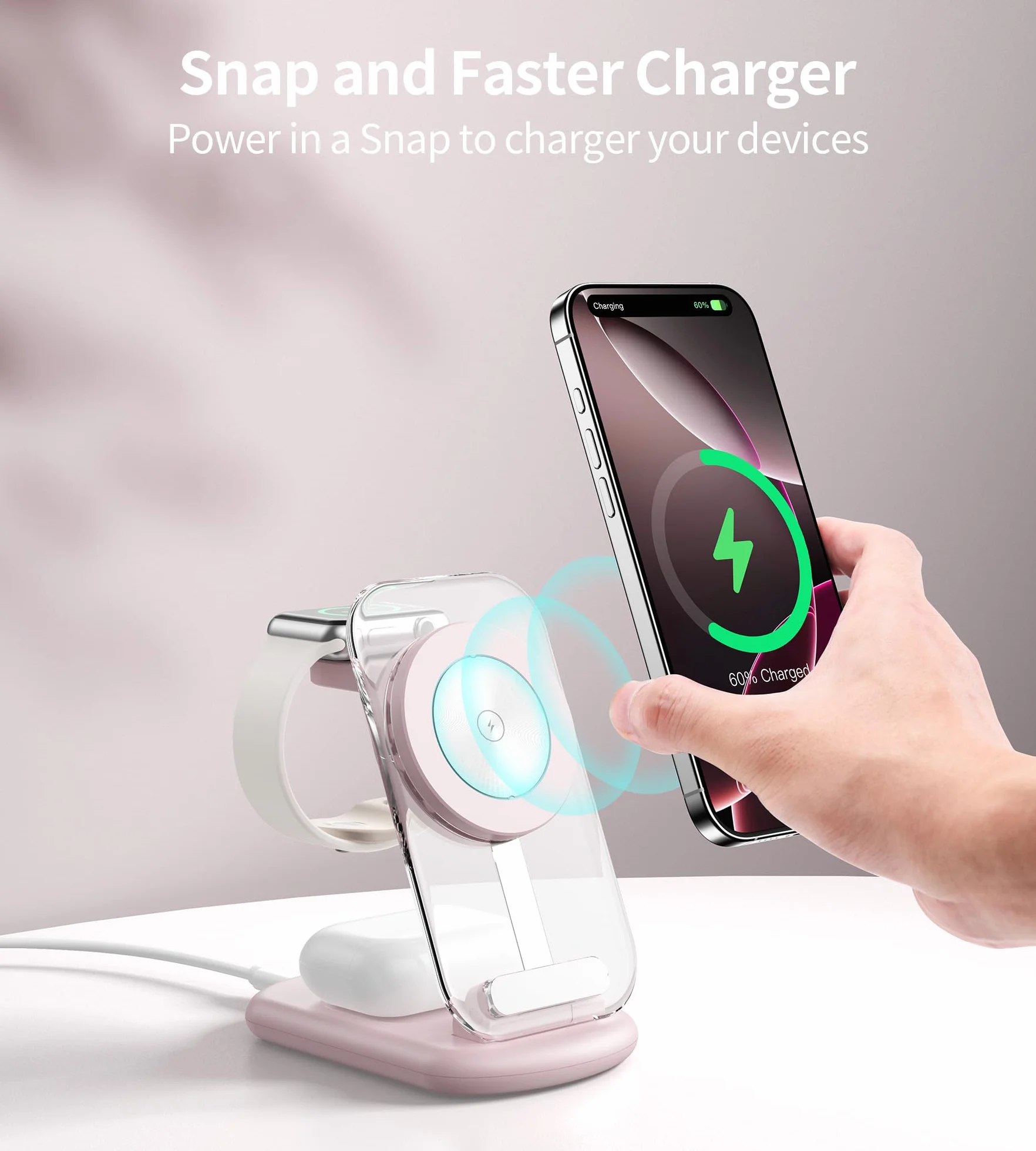 Magnetyczna bezprzewodowa stacja ładująca 3 w 1 do Apple iPhone 16 15 14 Apple Watch AirPods Pro