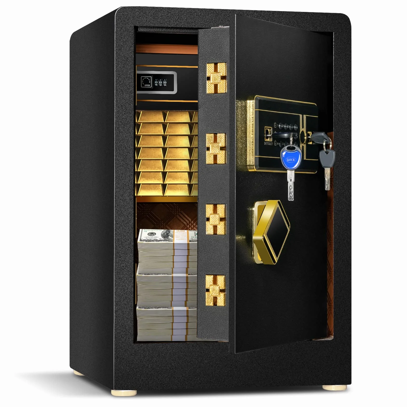COSTWAY 42,5 l sejf z zamkiem szyfrowym, wbudowany zamykany pojemnik, zdejmowany regał, ognioodporny sejf meblowy, sejf domowy, z 2 kluczami ratunkowymi, 37,5 x 36,5 x 59 cm