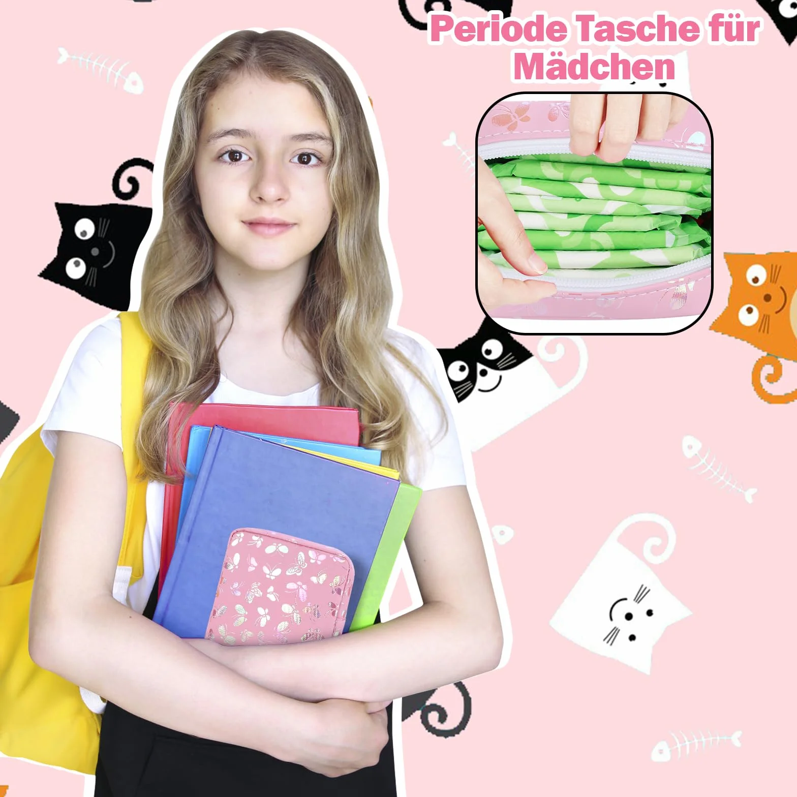 Likesing 2 sztuki mini kieszonek na okres, wodoszczelna torba do przechowywania podpasek damskich, przenośna filiżanka menstruacyjna, uchwyt na tampon, torba menstruacyjna, czarna i różowa