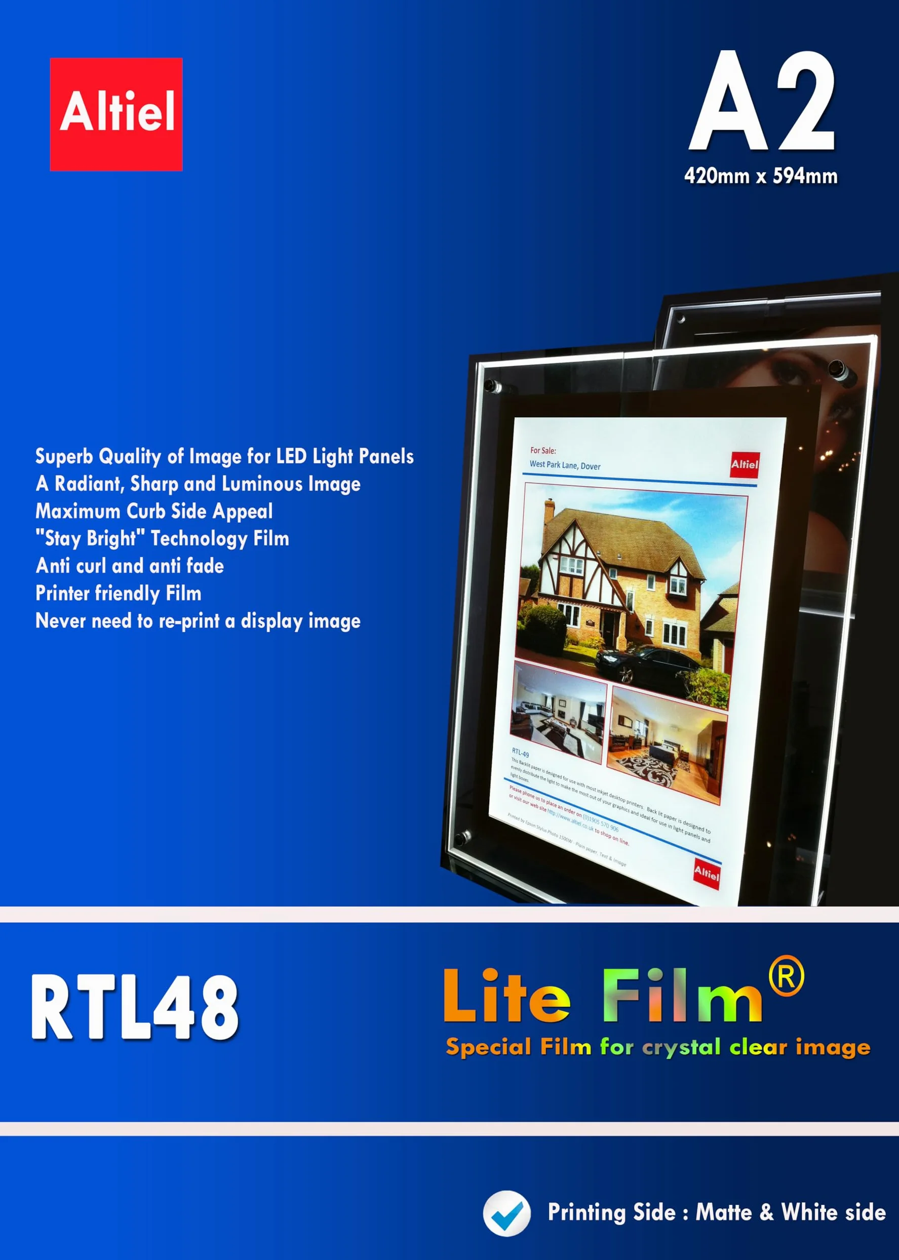 RTL48 - A2 x 10 arkuszy do drukarek atramentowych - gruby podświetlany papier / Lite folia ® do kieszeni światła LED/panel świetlny LED/pudełko LED - dostawa następnego dnia
