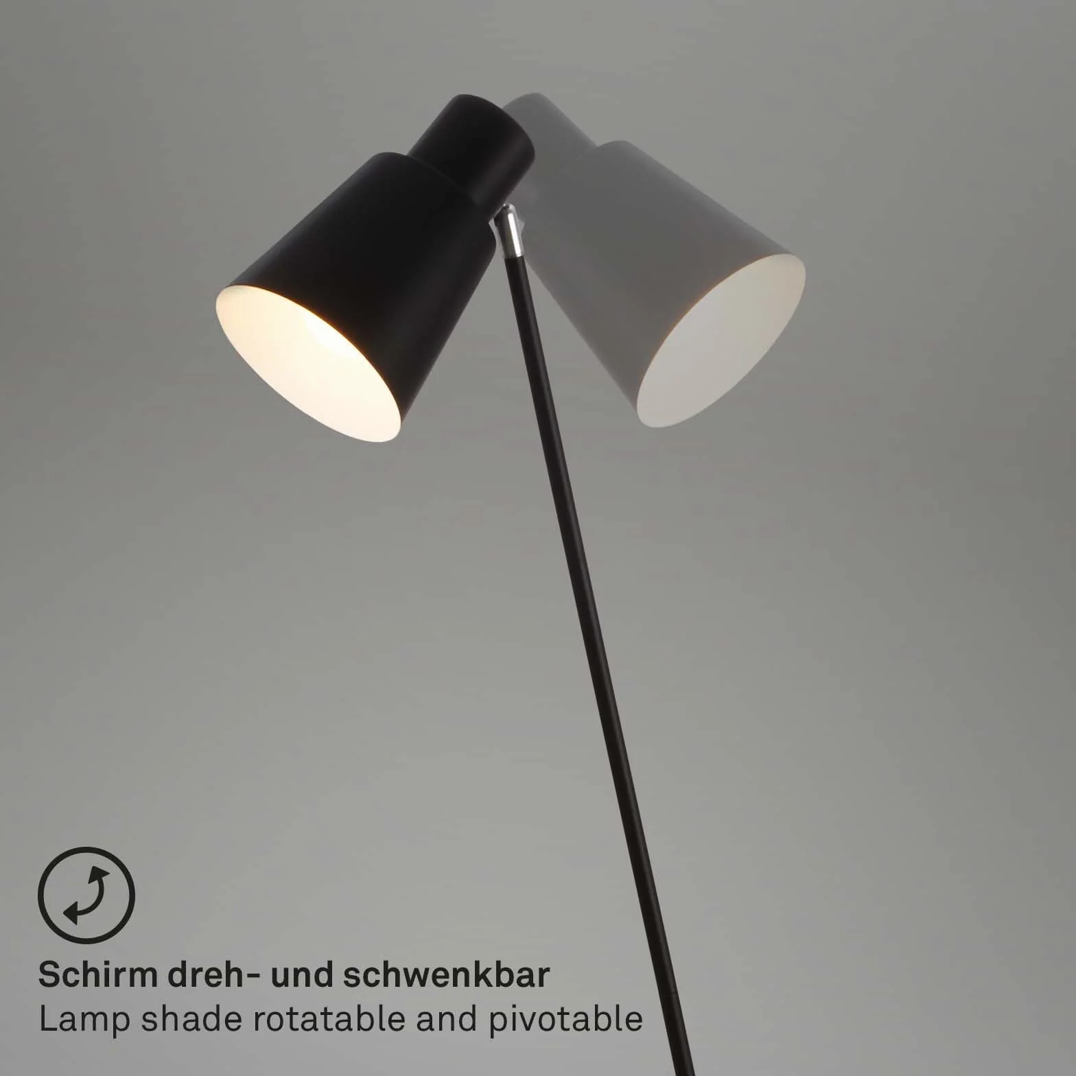 BRILONER – Lampa stojąca jako dekoracja salonu i lampa do czytania, lampa wychylna, lampa do salonu, przycisk nożny, oświetlenie pośrednie, czarna