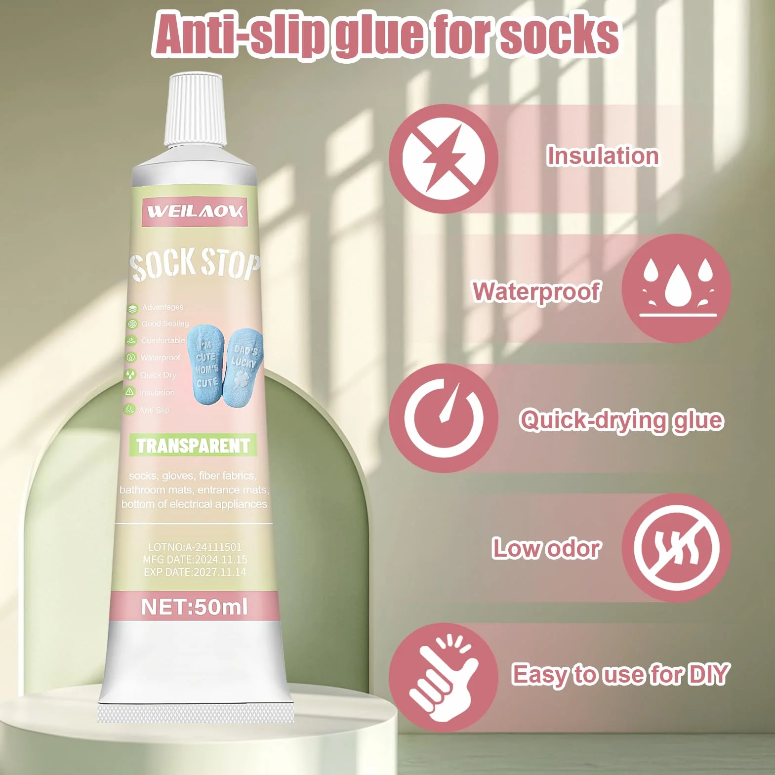 Sock Stop antypoślizgowy krem – stoper do skarpet, płynny antypoślizgowy klej do skarpet, przezroczysty, 50 ml