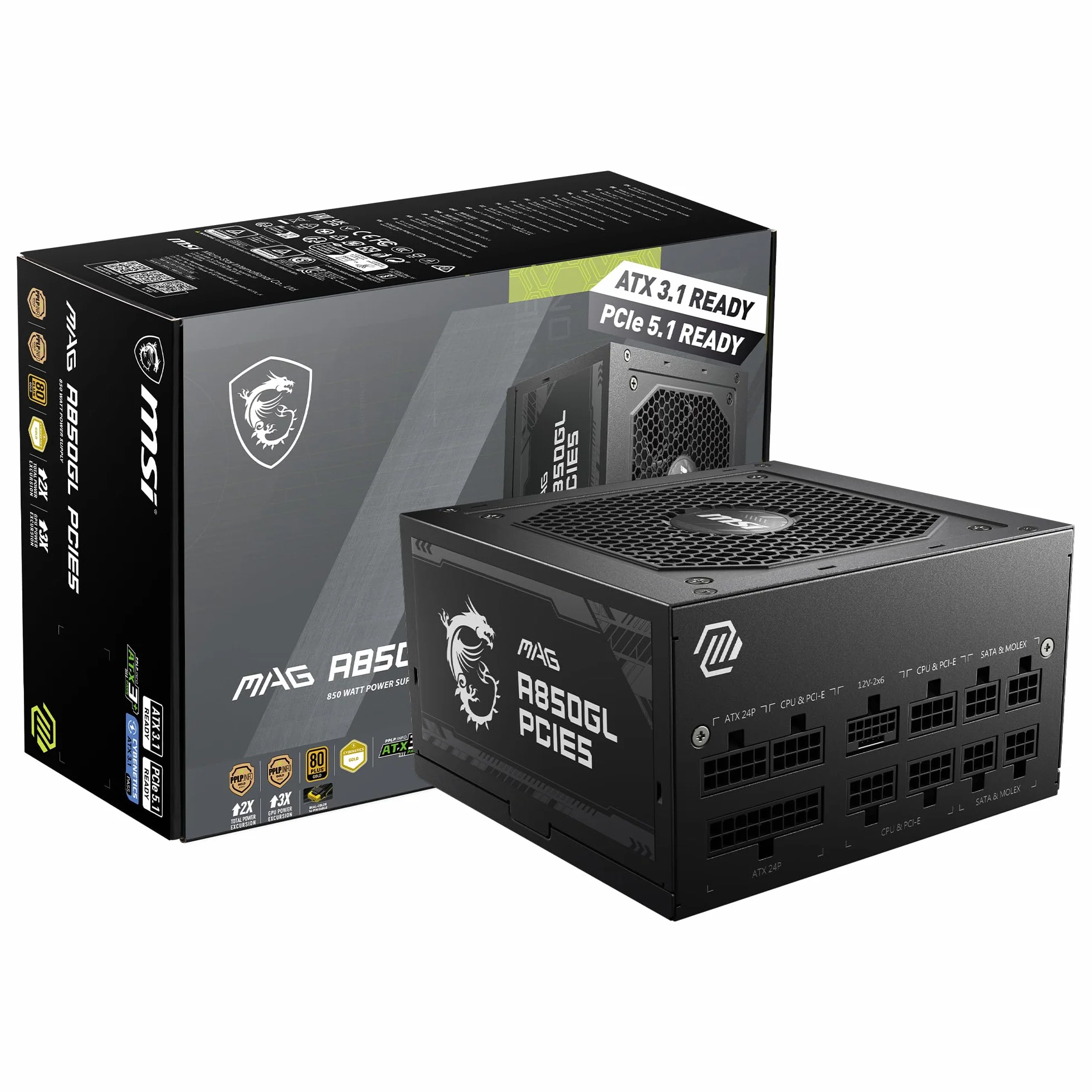 MSI MAG A850GL PCIE 5 ATX 3.0 zasilacz gamingowy 850W 80 Plus Gold modułowy