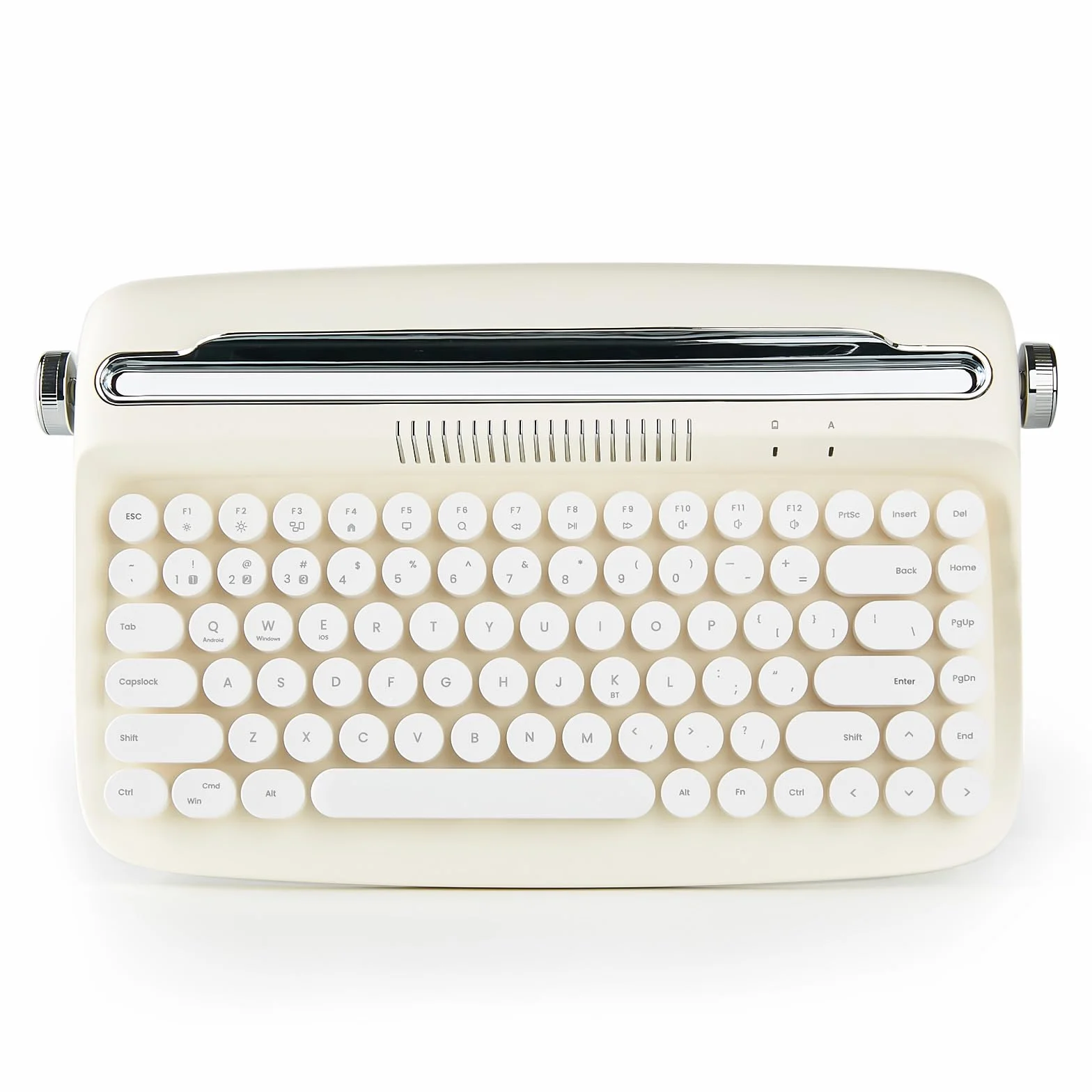 YUNZII ACTTO B303 bezprzewodowa klawiatura do pisania w stylu retro, klawiatura Bluetooth ze zintegrowanym stojakiem do wielu urządzeń, układ brytyjski (masło kości słoniowej)