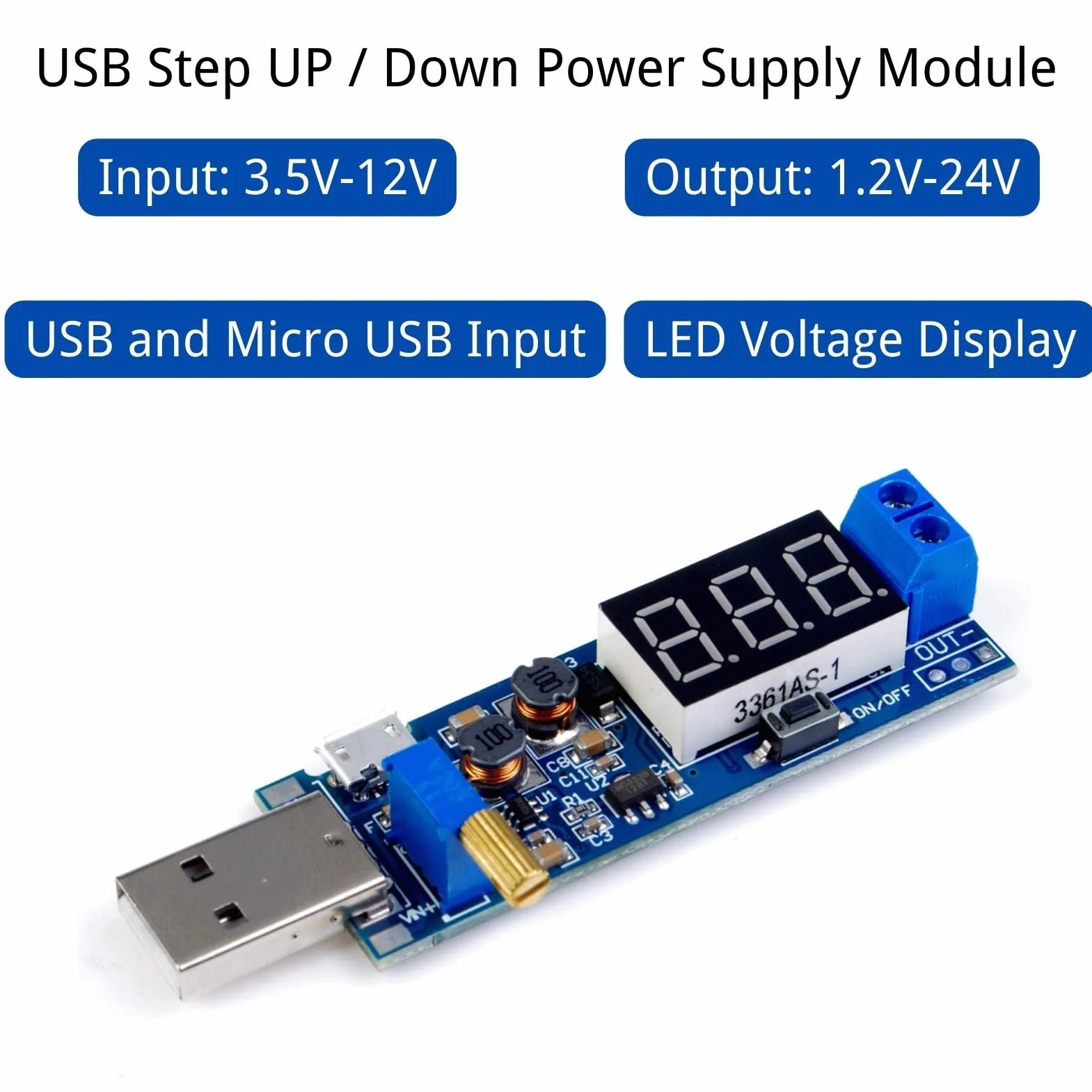 LAOMAO Moduł zasilania DC DC Step Up Down USB 5V do 3,3 V/12 V Regulowany konwerter Boost Buck