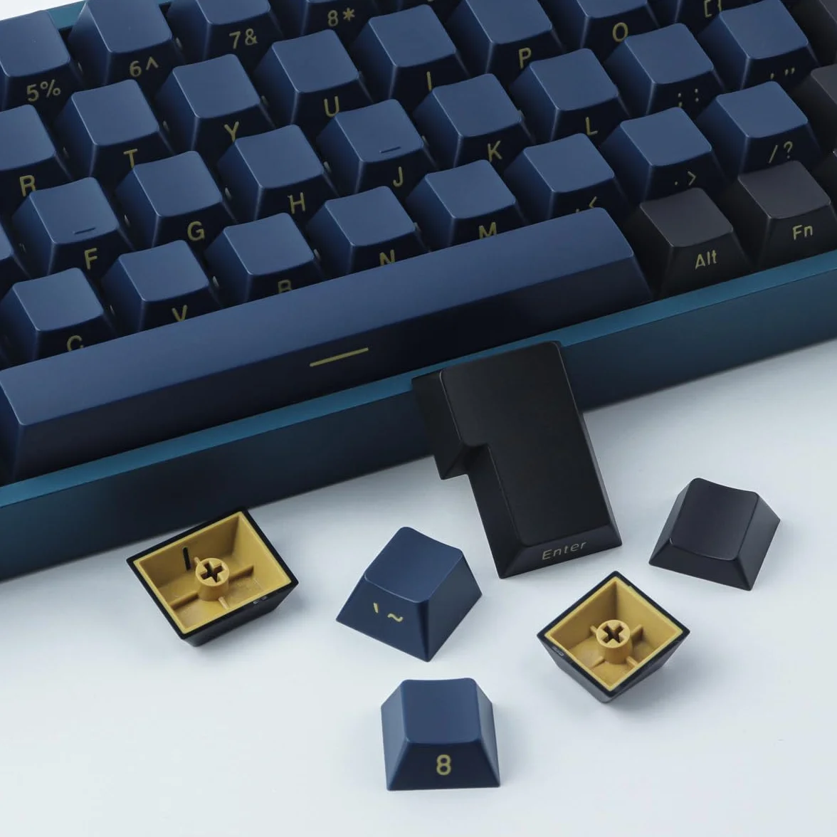 Hyekic Double Shot Keycaps 147 klawiszy Cherry Profile Blue Samurai Letter Side Grawerowane klawisze do ANSI i ISO Layout Cherry MX klawiatura mechaniczna