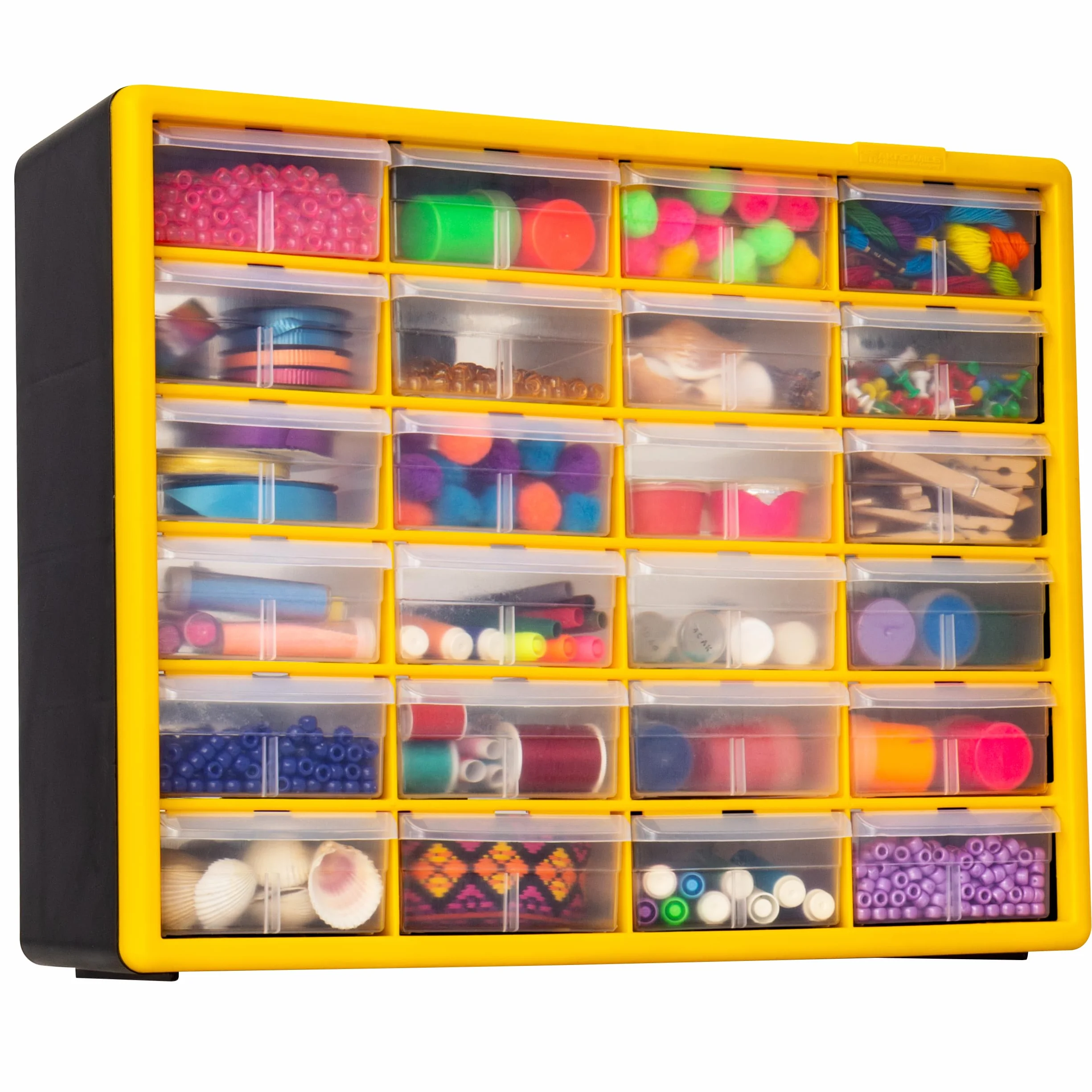Akro-Mils 10124 Plastikowa szafka z 24 szufladami do przechowywania, do garażu, Lego, na narzędzia, dla nauczycieli, organizer do makijażu i innych, 50 cm szer. x 15 cm gł. x 40 cm wys., żółta