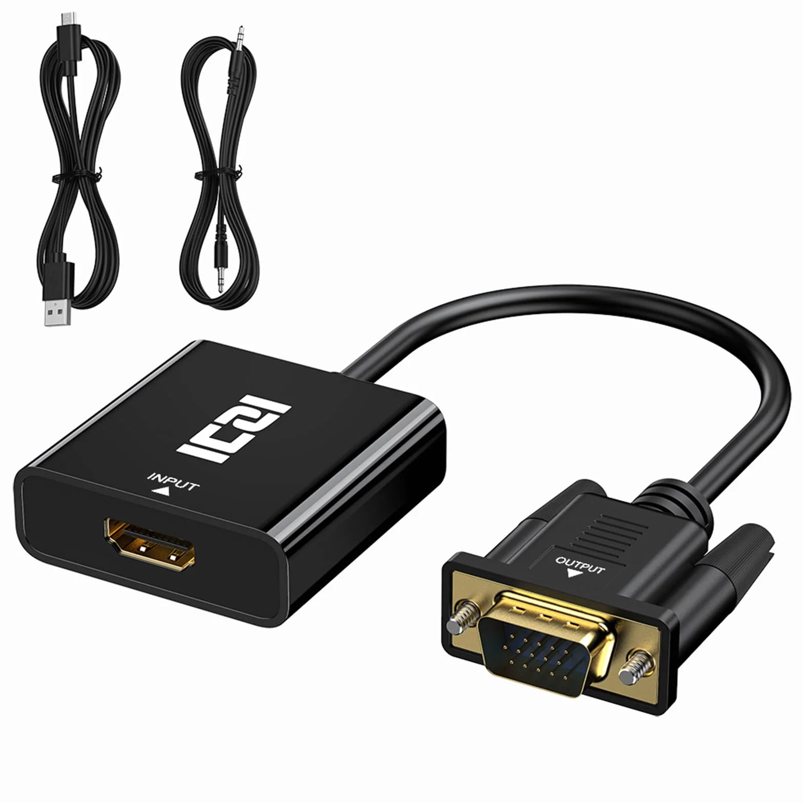 ICZI Adapter HDMI na VGA 1080P z gniazdem audio 3,5 mm, aktywny konwerter HDMI żeński na VGA męski do TV Stick, HDTV, wyświetlacza, monitora, Chromebooka, 360, PS4 i innych