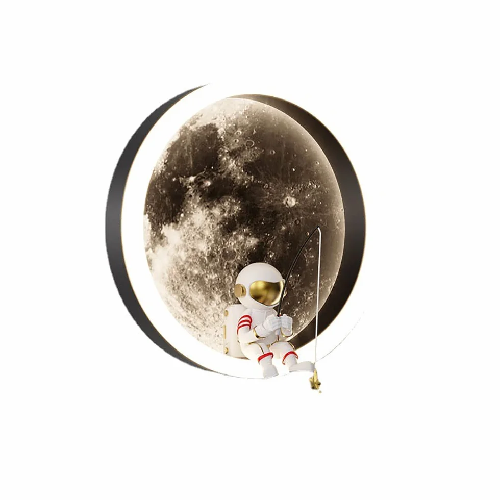 Kinkiet LED Księżyc Astronauta dla Dzieci, Okrągłe Oświetlenie Ścienne do Sypialni
