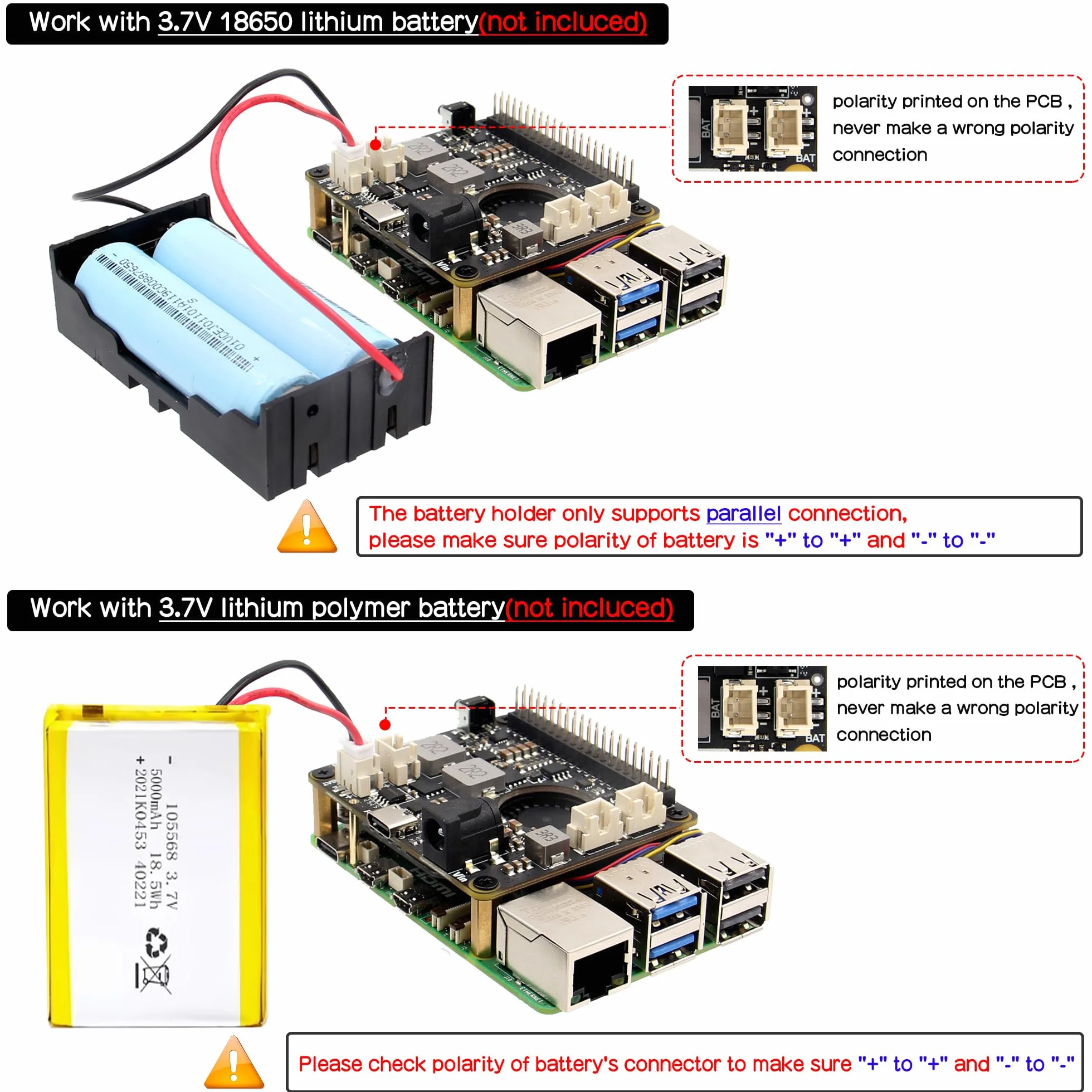 Geekworm X1209 5.1V 6A UPS HAT with Wide 6-18V Input for Raspberry Pi 5/4B/3B+/3B