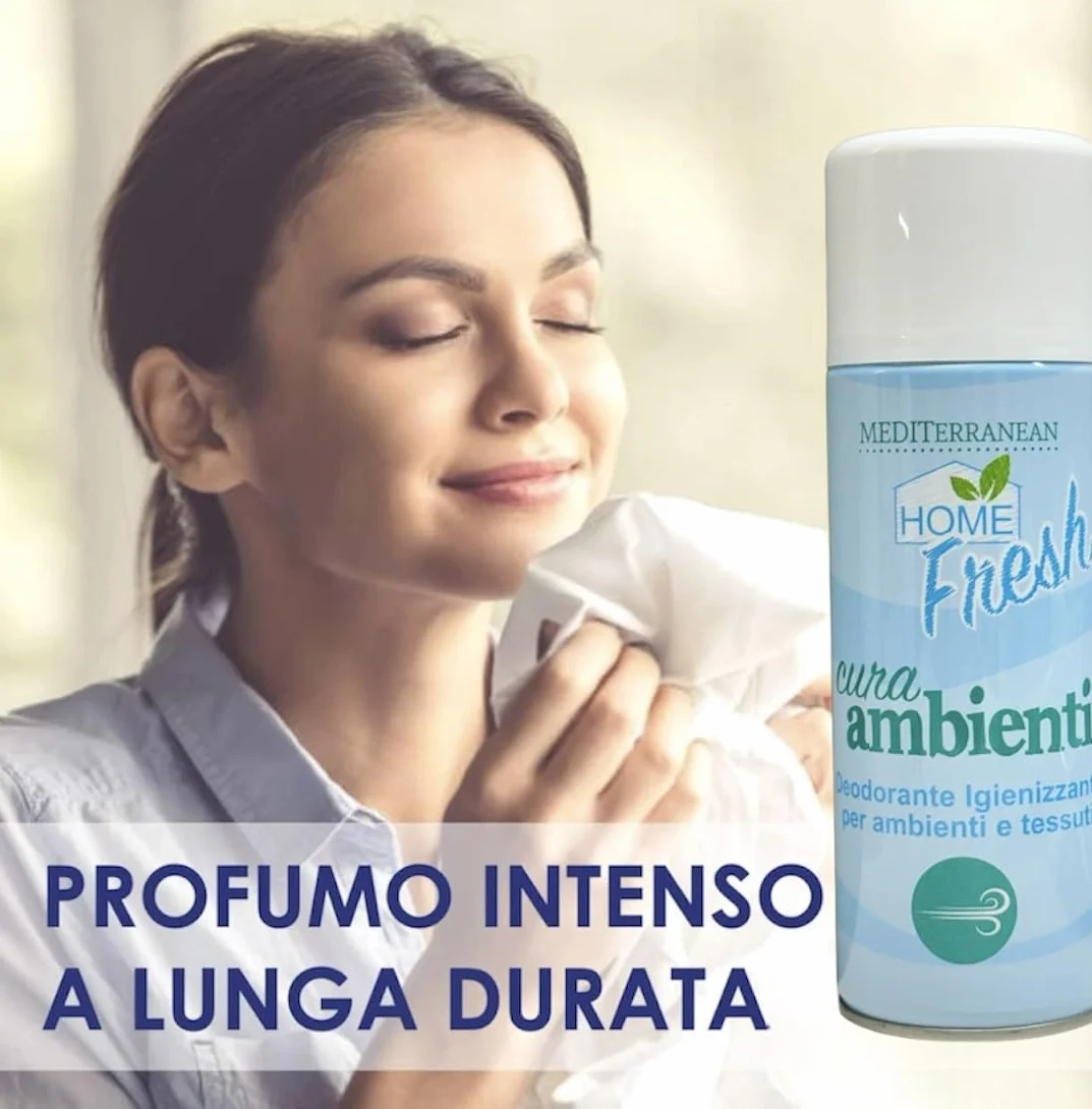 HOME PRO MEDITerranean odświeżacz powietrza w sprayu do dezynfekcji pomieszczeń tekstylia pochłaniacze zapachów, szafa i szuflady eliminuje zapachy, perfumy samochodowe, ubrania 400 ml