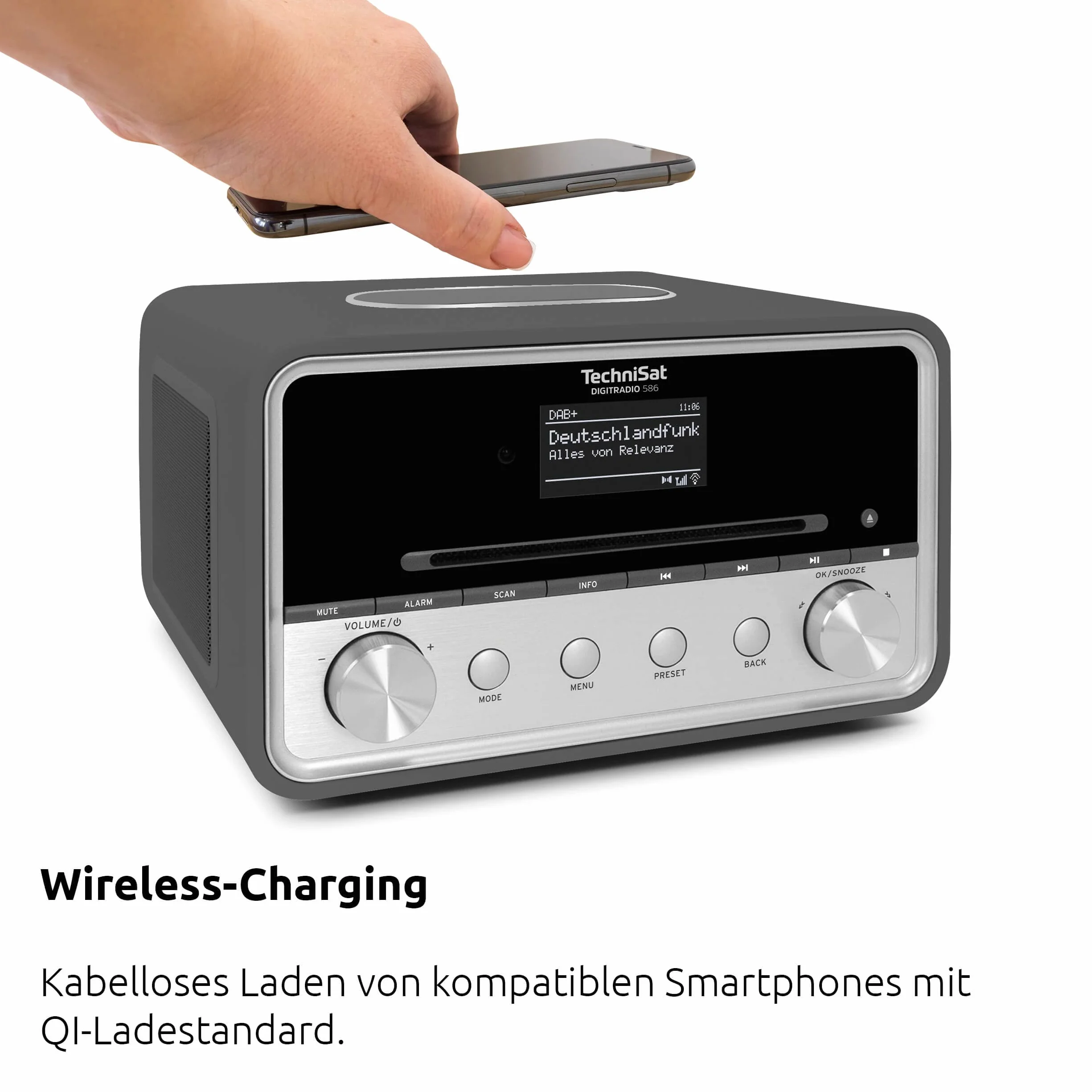 TechniSat DIGITRADIO 586 hybrydowe radio DAB+ internetowe FM Bluetooth Spotify ładowanie bezprzewodowe wyświetlacz OLED USB CD MP3 AUX 20 W antracyt