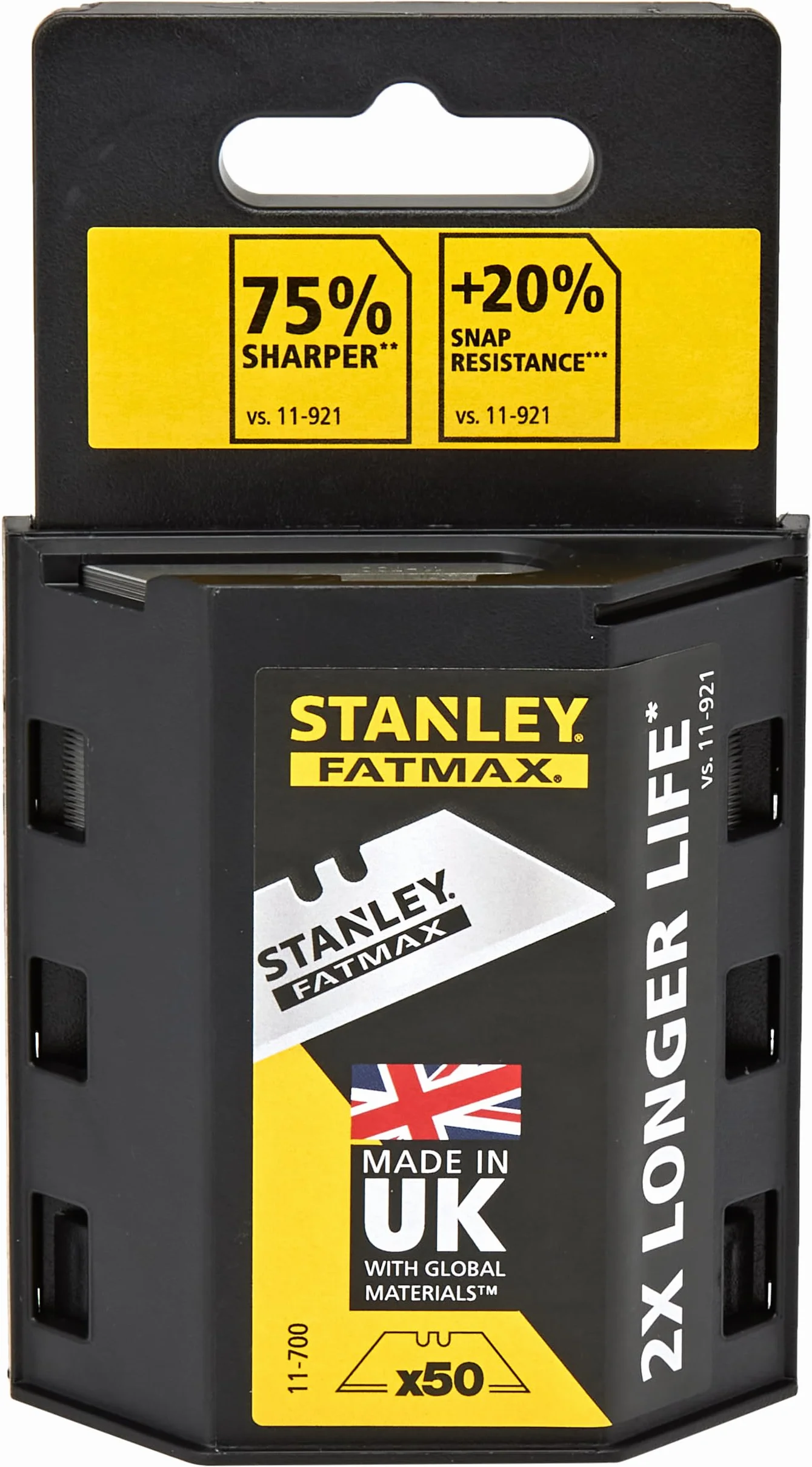 Stanley FatMax ostrza trapezowe 4-11-700 (odporne na pękanie do 35 kg, większa wytrzymałość i dłuższa trwałość dzięki obróbce cieplnej ostrzu i ostrza, idealne do papieru, skóry, folii, 50 sztuk w