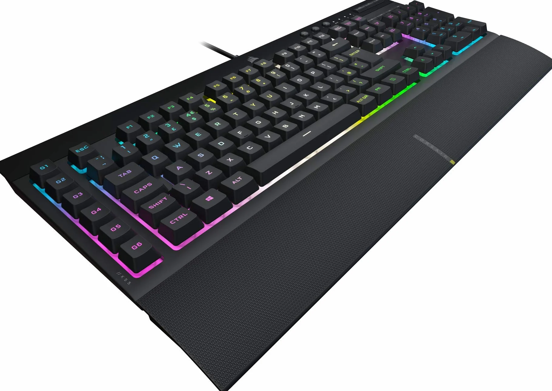 CORSAIR K55 RGB PRO XT przewodowa klawiatura do gier, IP42, odporna na kurz i zalanie, 6 klawiszy makro z integracją Elgato, kompatybilna z iCUE, QWERTY UK, PC, Mac, Xbox, czarna