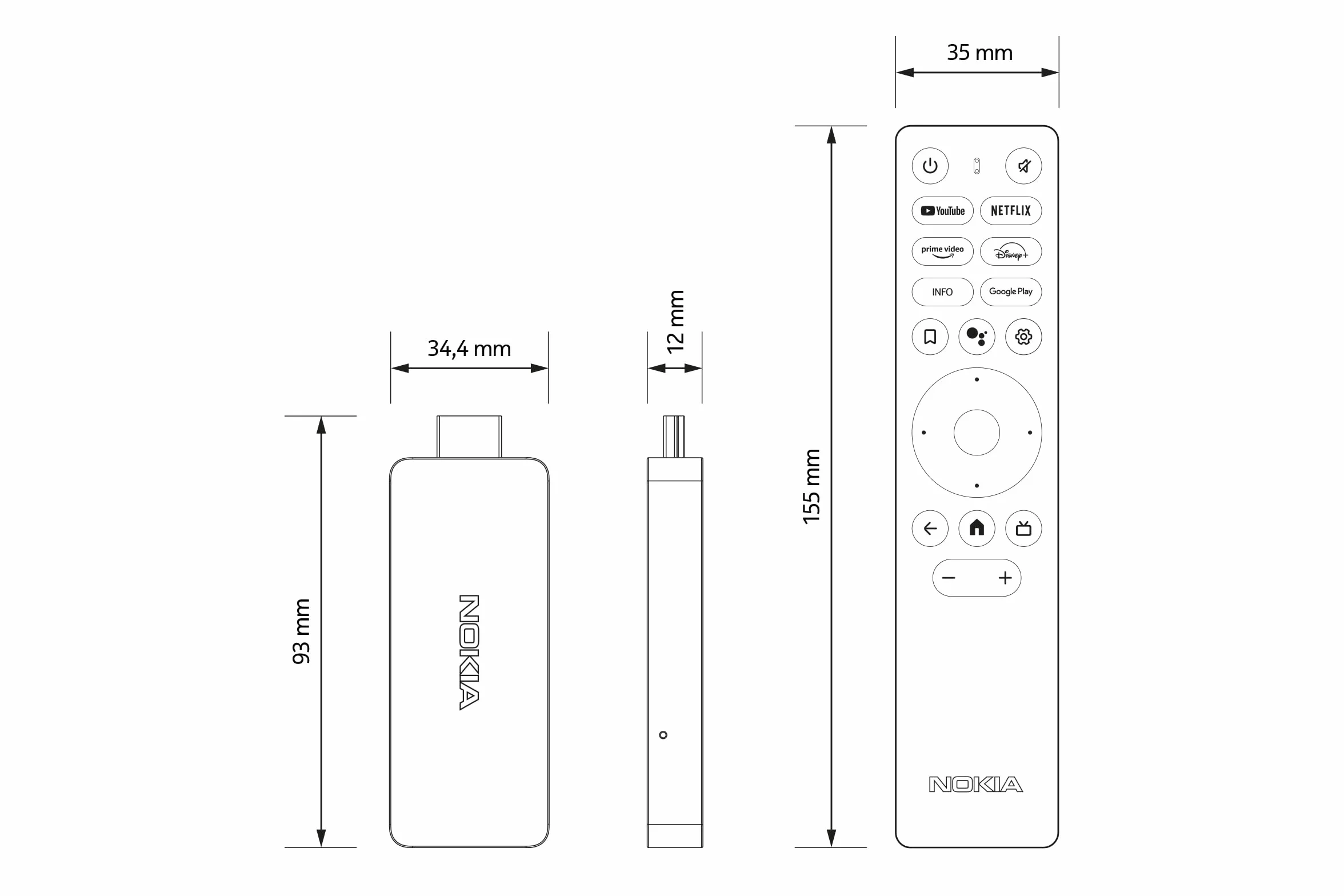 Nokia Streaming Stick 800, Android TV (Chromecast, HDMI, H.264, HEVC H.265, Netflix, Prime Video, Disney+), Schwarz
