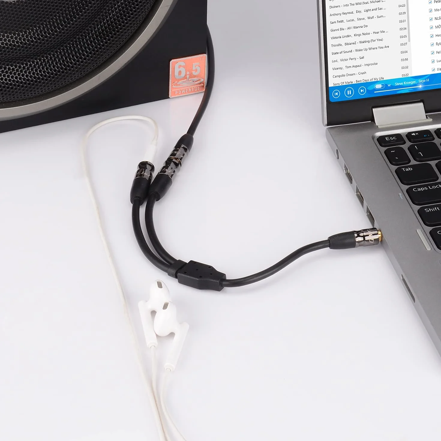 J&D 3,5 mm do 2 x 3,5 mm kabel, trwały miedziany skorupa ciężki 3,5 mm 1/8 cala TRS męski na 2 x 3,5 mm 1/8 cala TRS żeński adapter audio stereo Y kabel rozdzielacza, 0,2 metra